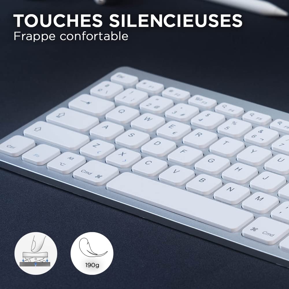 Bluetooth Wireless Keyboard for Mac, MacBook Pro/Air/Mini, iMac, iPad Air/Pro, iPhone - Compact Ultra-Thin Lightweight Silent AZERTY French Keyboard | Perfect for Home Office, Travel & Remote Work