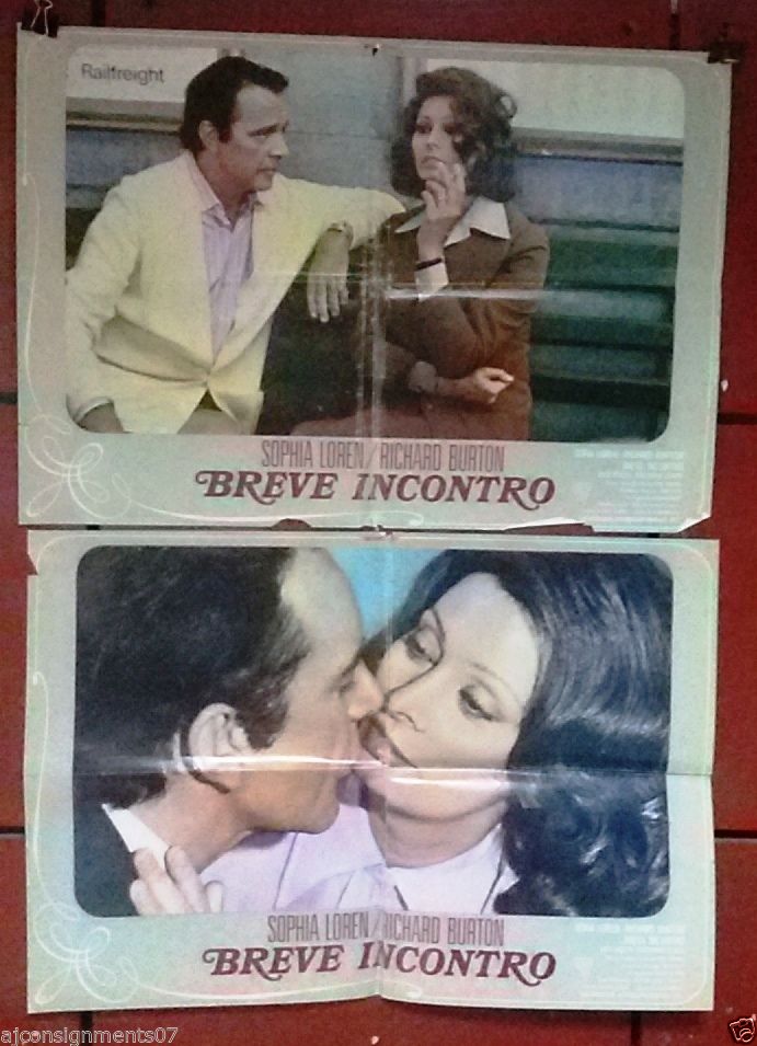 Lot of 5 Vintage 1970s Italian Movie Lobby Cards - Breve Incontro Featuring Sophia Loren | Classic Cinema Collectibles for Film Enthusiasts & Home Theater Decor