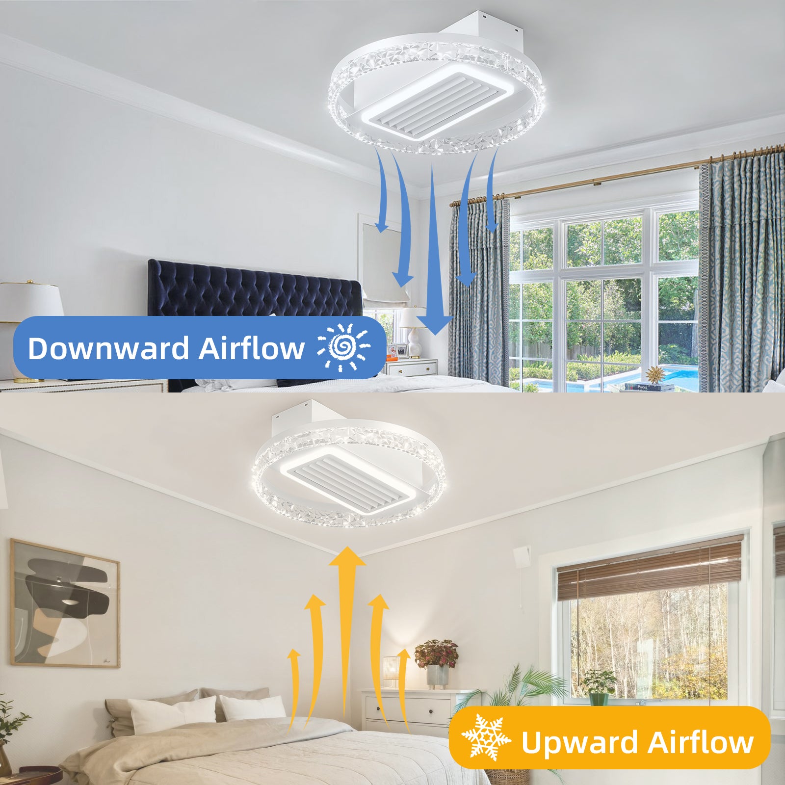20 Inch Modern Leafless Ceiling Fan with Remote Control - Reversible Motor, Removable & Washable Blades - Perfect for Living Room, Bedroom, and Office Spaces