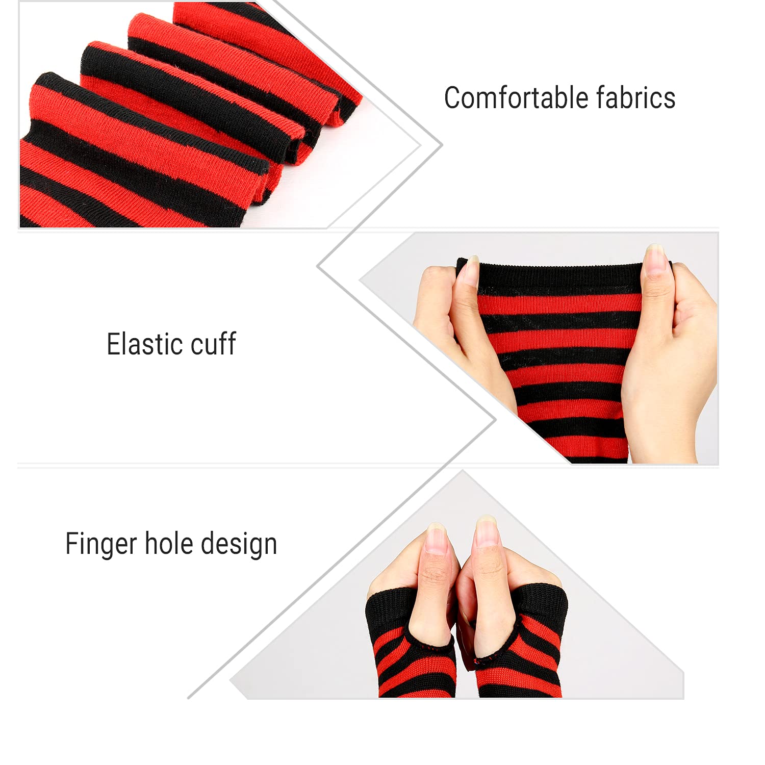 Benefeet Women's Striped Thigh High Socks & Arm Warmers Set - Over Knee High Stockings with Fingerless Gloves - Perfect for Halloween Costumes, Cosplay, and Winter Fashion Outfits