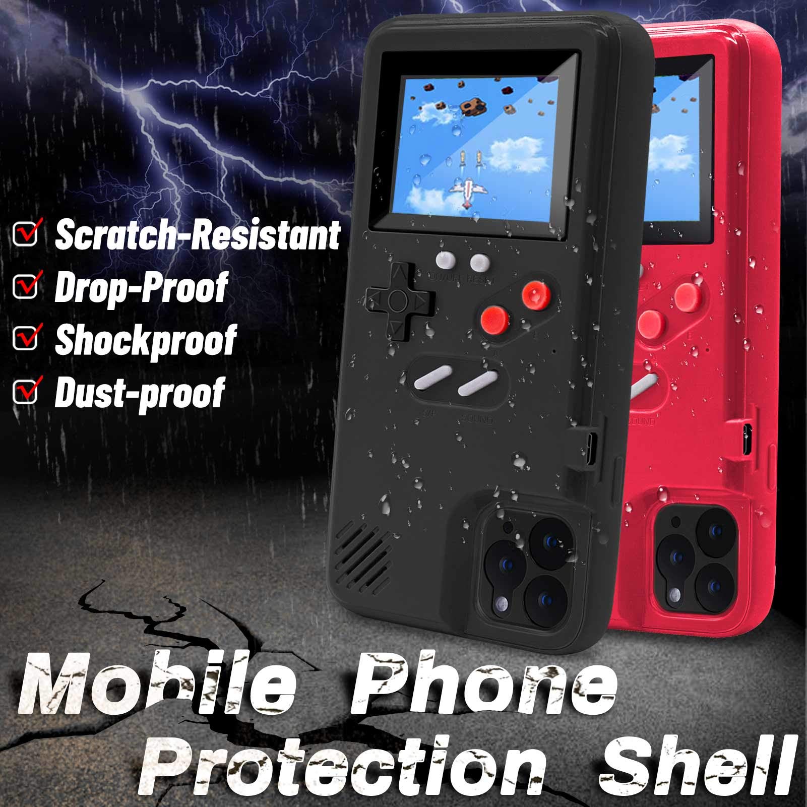 Retro Game Console Case for iPhone 13/13 Pro - Self-Powered Protective Cover with 36 Classic Games, Full Color Display, Shockproof Design (Black) - Perfect for Gaming On The Go, Travel Entertainment & Nostalgic Fun