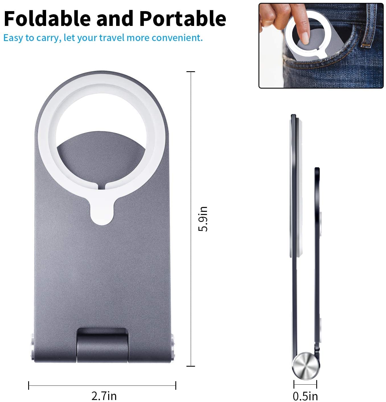 Aporia MagSafe Charger Stand Compatible with iPhone 12/13/14 Mini Pro Max Plus - Portable Foldable Adjustable Magnetic Wireless Charging Base Pad (Grey) | Perfect for Home, Office & Travel Use