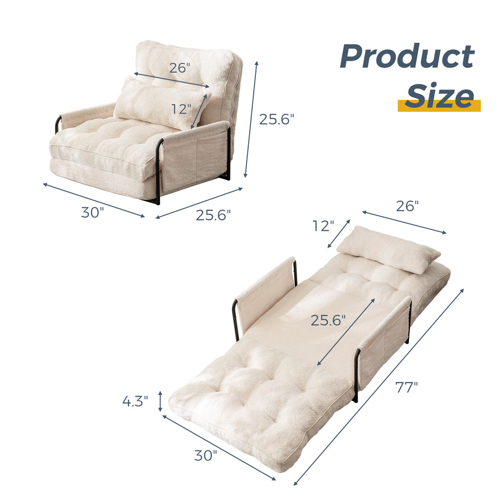 MAXYOYO Adjustable Floor Sofa Couch with Pillow - Boucle Convertible Lazy Sofa Sleeper Bed with Armrest - Single Size Beige - Perfect for Small Spaces, Living Rooms & Guest Beds