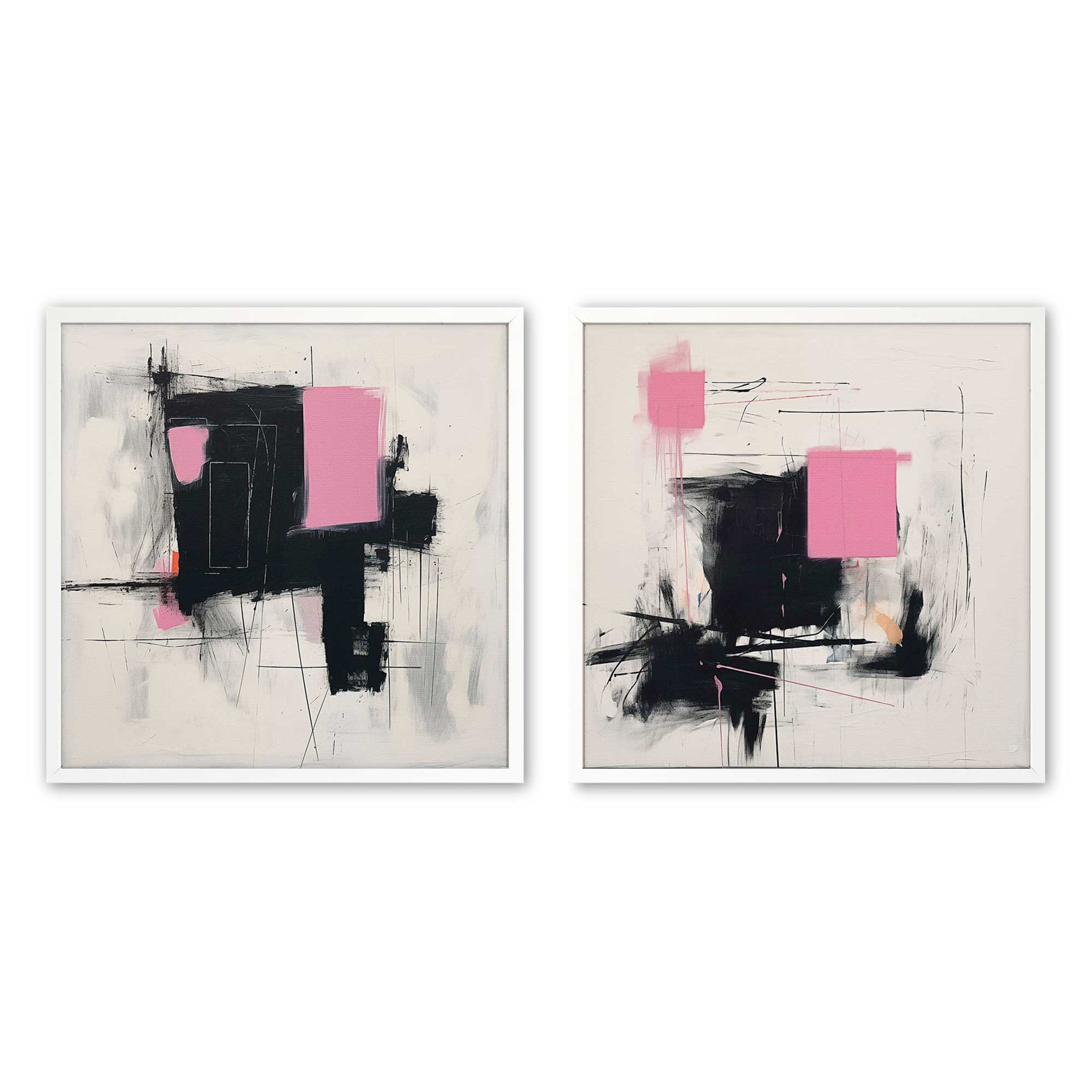 Graphite Pink Fusion Art Prints - Set of 2 Premium Archival Matte Paper Wall Decor for Living Room, Bedroom & Office