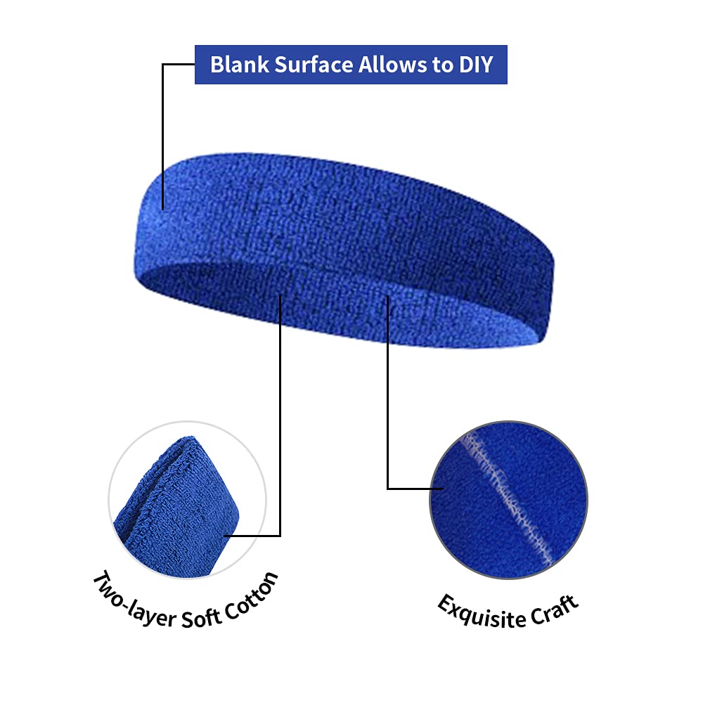 TopTie 12 Pack Sweat Headbands for Women & Men - Moisture Wicking Sports Headbands, Breathable Terry Cloth Workout Headbands for Running, Yoga, Gym, Tennis & Fitness