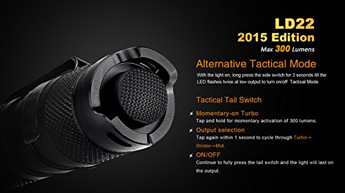 EdisonBright Fenix LD22 2015 Edition 300 Lumen XP-G2 R5 LED Tactical Flashlight with Holster - Compact AA Battery Flashlight for Camping, Hiking, Emergency & Outdoor Activities