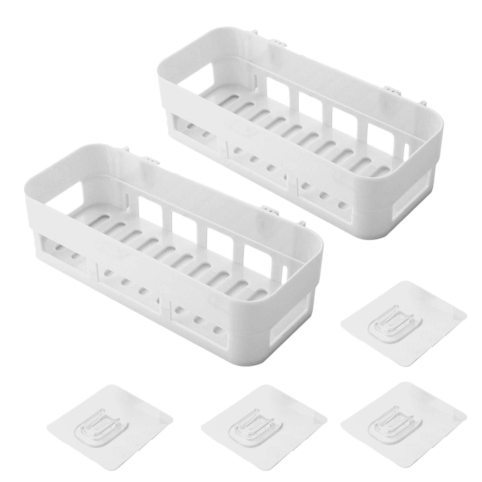 JEEJEX Self-Adhesive Wall Mount Storage Organizer - No Drill Plastic Shelf for Kitchen, Bathroom, Toilet & Desktop - White Rectangular Box (Perfect for Small Space Organization & Home Decor)
