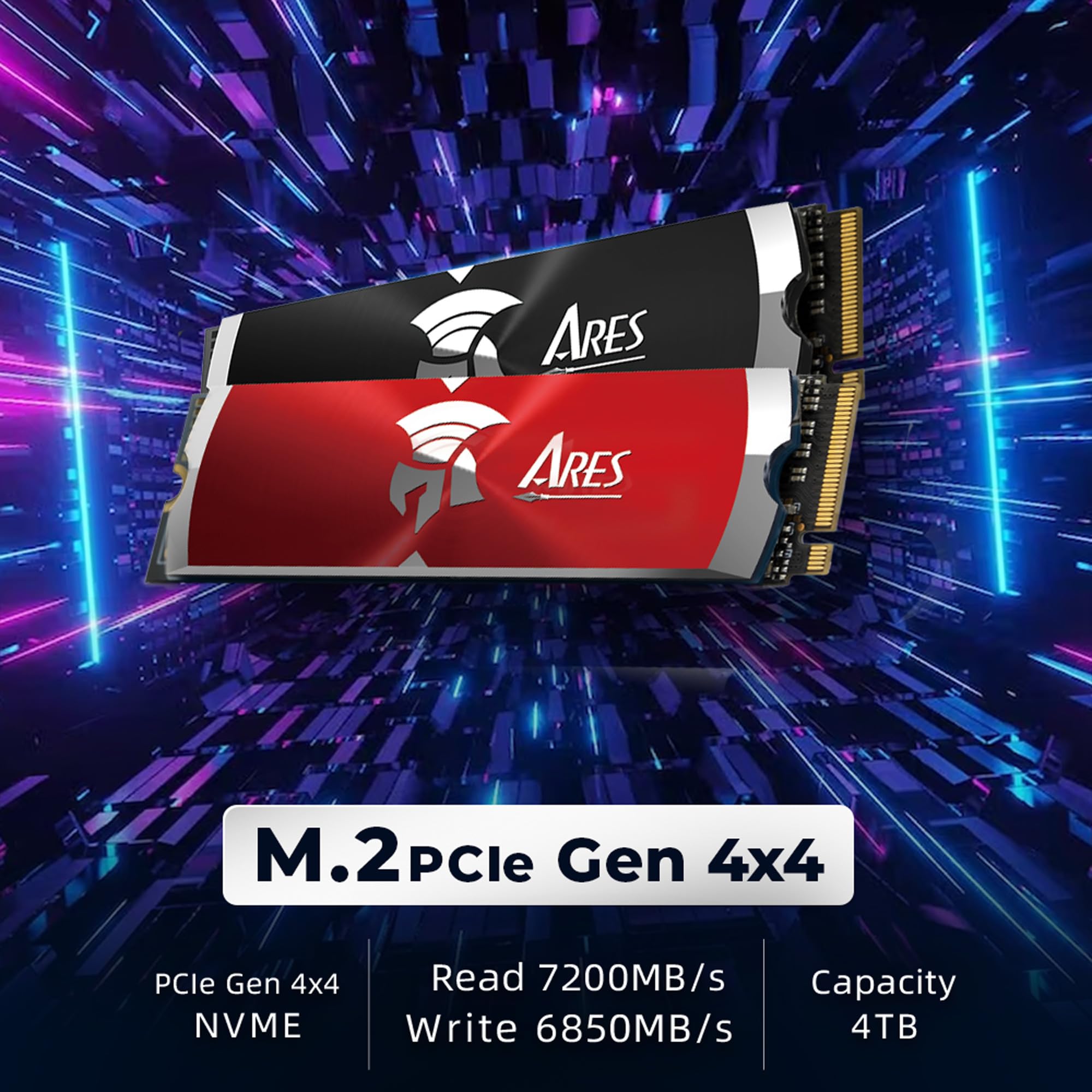High-Speed DATO ARES Dark Sword 2TB NVMe PCIe Gen4 M.2 SSD with Heatsink - 7200MB/s Read, 6850MB/s Write - Compatible with PS5 & PC Gaming, Video Editing, Workstation - Internal Solid State Drive (2280) for Ultimate Performance