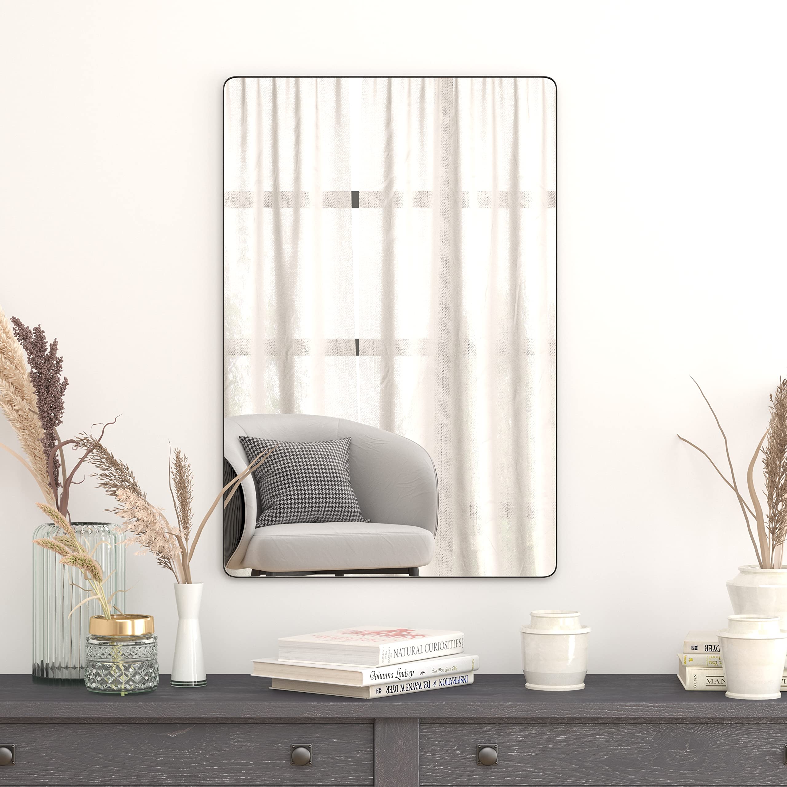 Flash Furniture Susan Large Rectangular Wall Mirror - 24x36 Inches Black Metal Frame - Full Length Mirror for Bathroom Vanity, Entryway, Living Room & Bedroom Decor | Perfect for Home Decor, Dressing Room & Interior Design