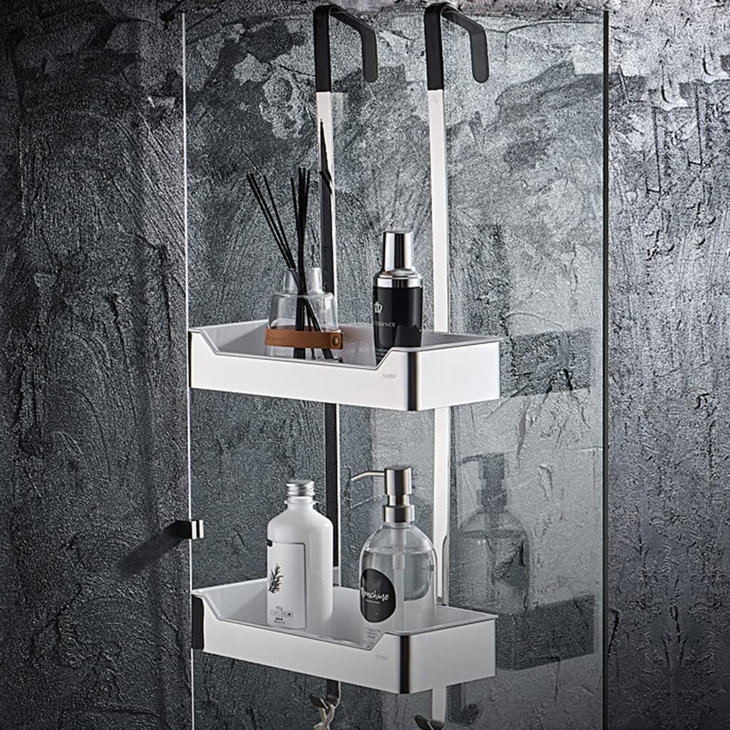 Rustproof Aluminum Over The Door Shower Caddy - 32 x 73.5cm Bathroom Storage Organizer with Suction Cups, Hooks & Basket (Silver) - Perfect for Small Bathrooms, Dorm Rooms & Apartment Showers