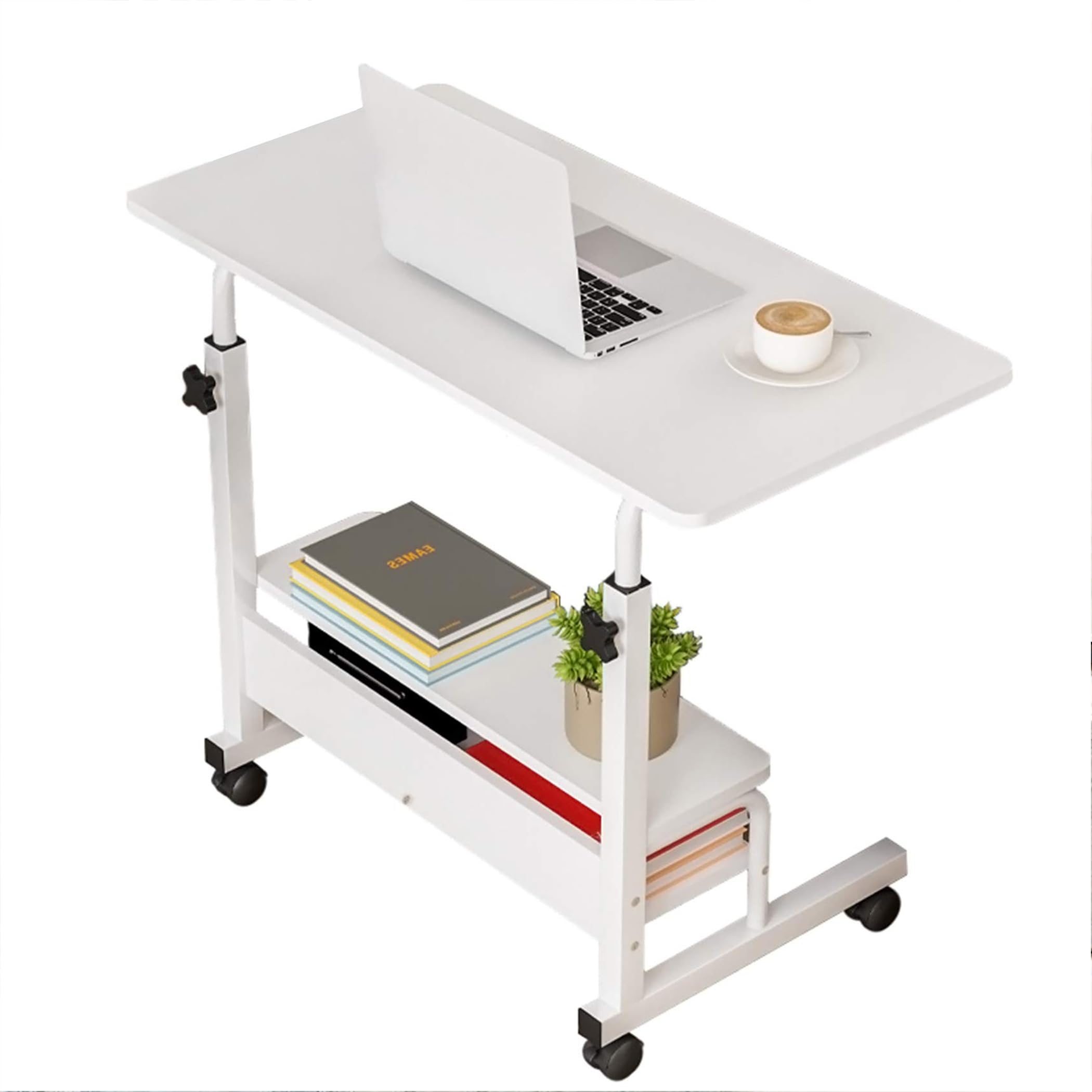Adjustable Height Laptop Desk - 31.5x15.7 Inch Portable Standing Computer Table with Storage for Home Office, Bedroom & Small Spaces | Perfect for Working, Studying, Gaming & Sofa Use (White, Minimalist Design)