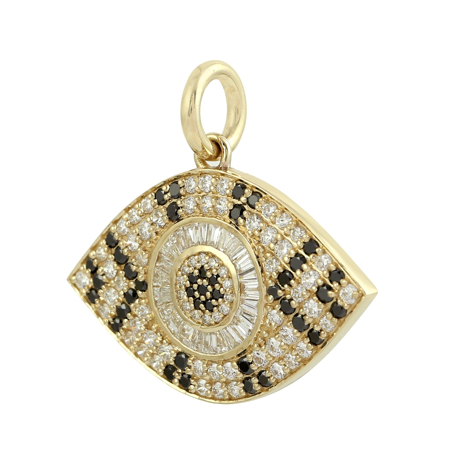 Baguette Cut Black Diamond Evil Eye Charm Pendant in 14K Yellow Gold - Protection Jewelry for Women, Gift for Her, Layering Necklace for Everyday Wear