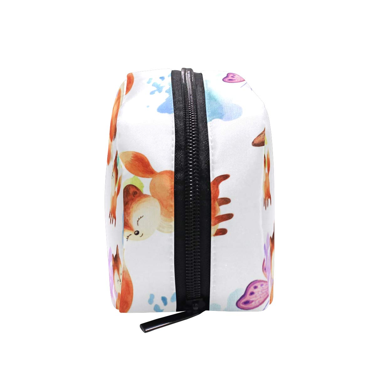 SUABO Black Foxes and Butterflies Cosmetic Bag - Waterproof Travel Makeup Pouch for Women, Portable Zippered Storage Organizer for Brushes, Lipstick, Eyeshadow - Perfect for Travel, Gym, and Daily Use