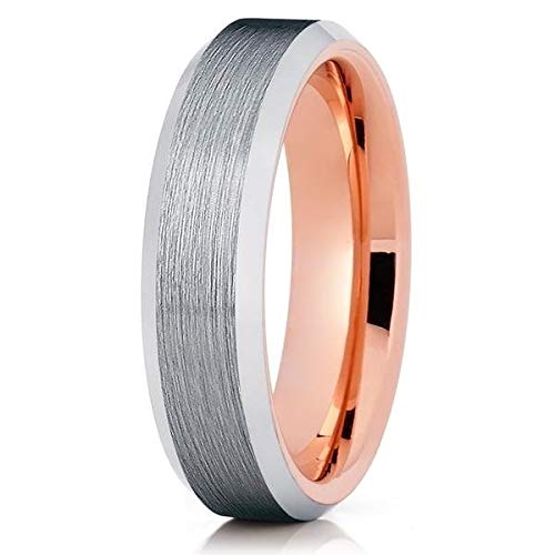 18k Rose Gold Tungsten Wedding Band for Men & Women - Comfort Fit Beveled Edges Tungsten Carbide Ring - Perfect for Engagement, Anniversary & Everyday Wear
