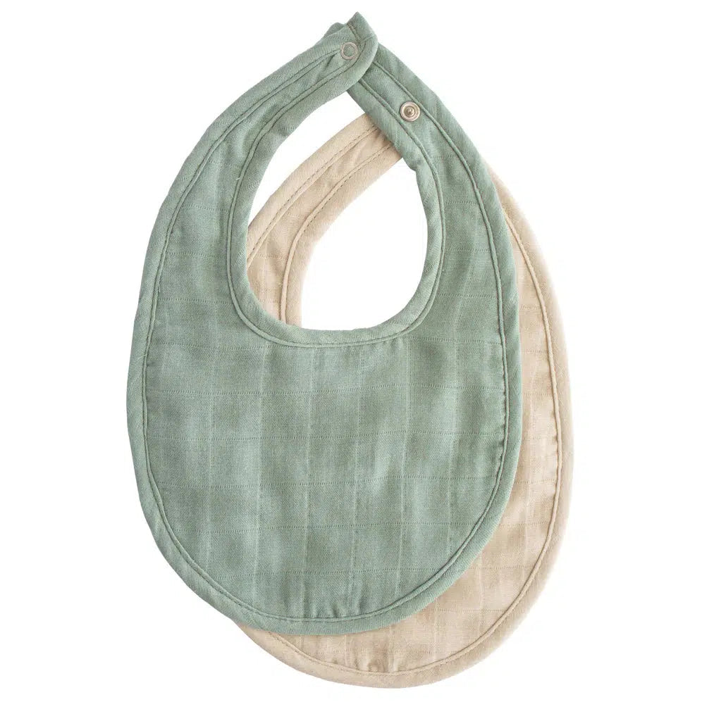 Mushie Organic Cotton Muslin Bibs 2 Pack - Roman Green & Fog | Soft Baby Drool Bibs for Feeding, Teething & Messy Playtime