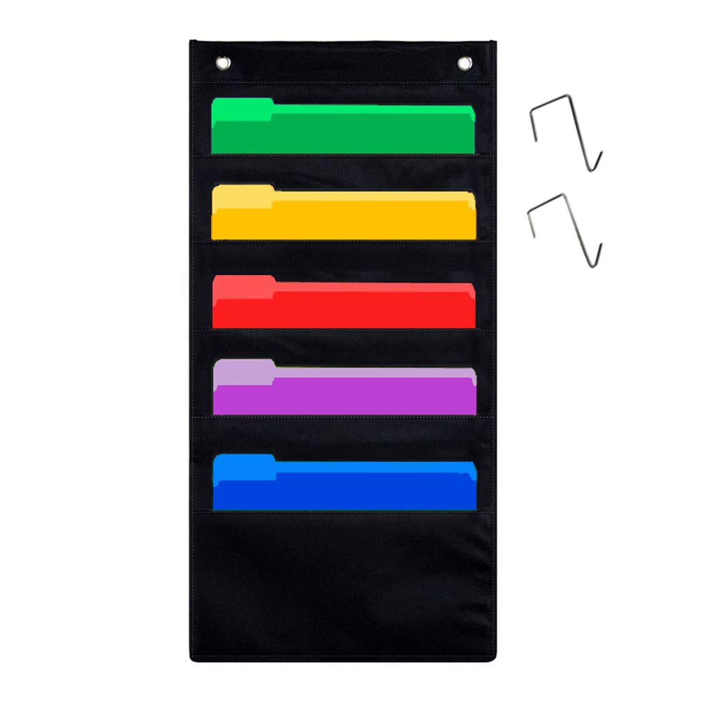 Premium Door Hanging File Organizer - 5-Pocket Cascading Wall File Storage System with 2 Hangers | Perfect for Classroom, Office, School & Home Organization | Space-Saving Document Management Solution