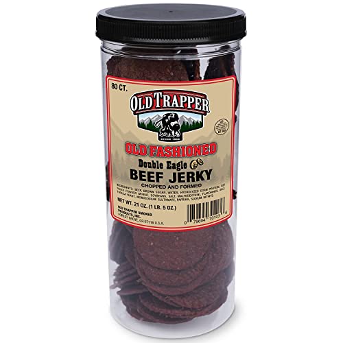 (6 Pack) Old Trapper Old Fashioned Double Eagle Beef Jerky - Traditional Wood Smoked Premium Jerky | 80 Pieces per Jar | Perfect for Camping, Hiking & Road Trips
