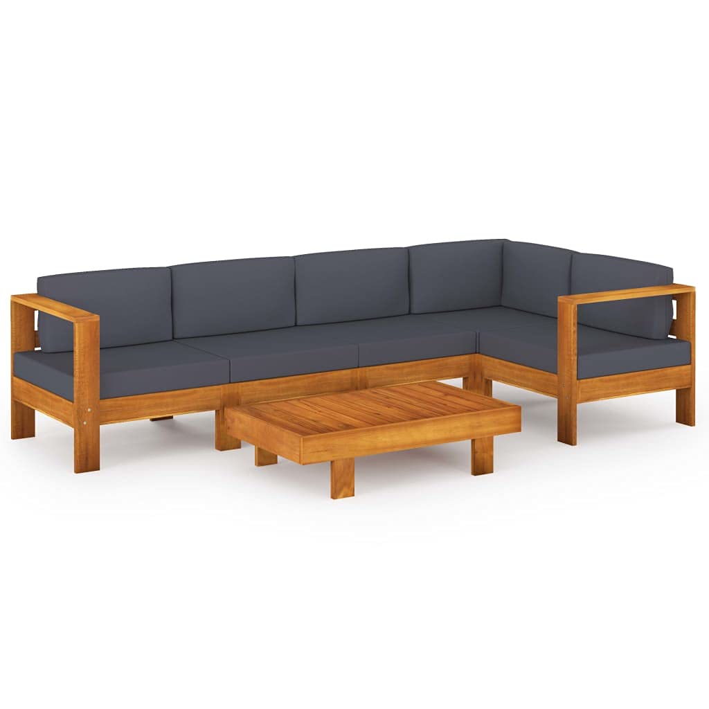 6-Piece L-Shaped Outdoor Patio Furniture Set - Acacia Wood Garden Sectional Sofa with Coffee Table & 5 Seat Cushions - Perfect for Backyard, Balcony, Poolside & Outdoor Lounge Areas