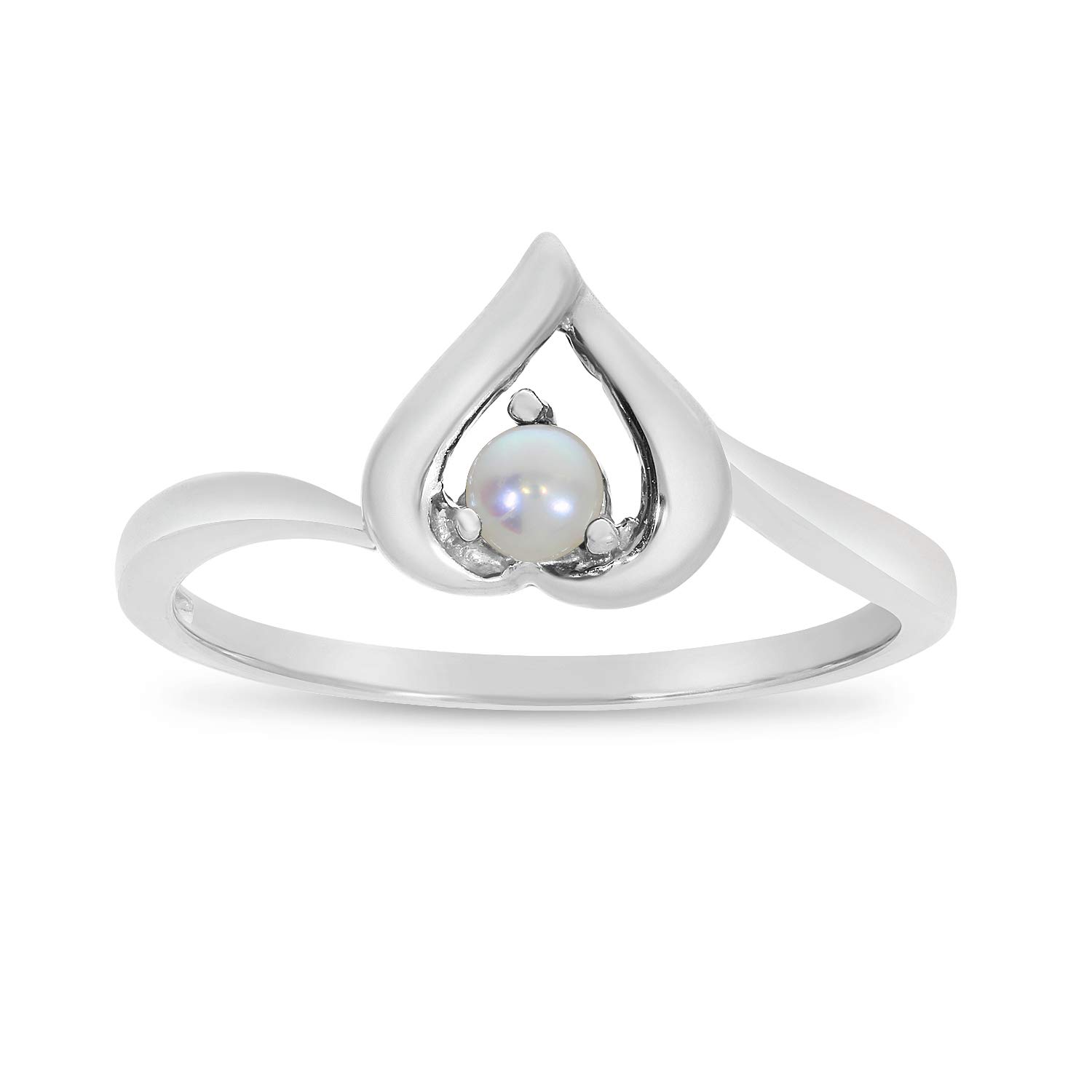 14K White Gold Freshwater Cultured Pearl Heart Ring - Size 11 - Elegant Jewelry Gift for Women, Perfect for Valentine's Day, Anniversary & Special Occasions