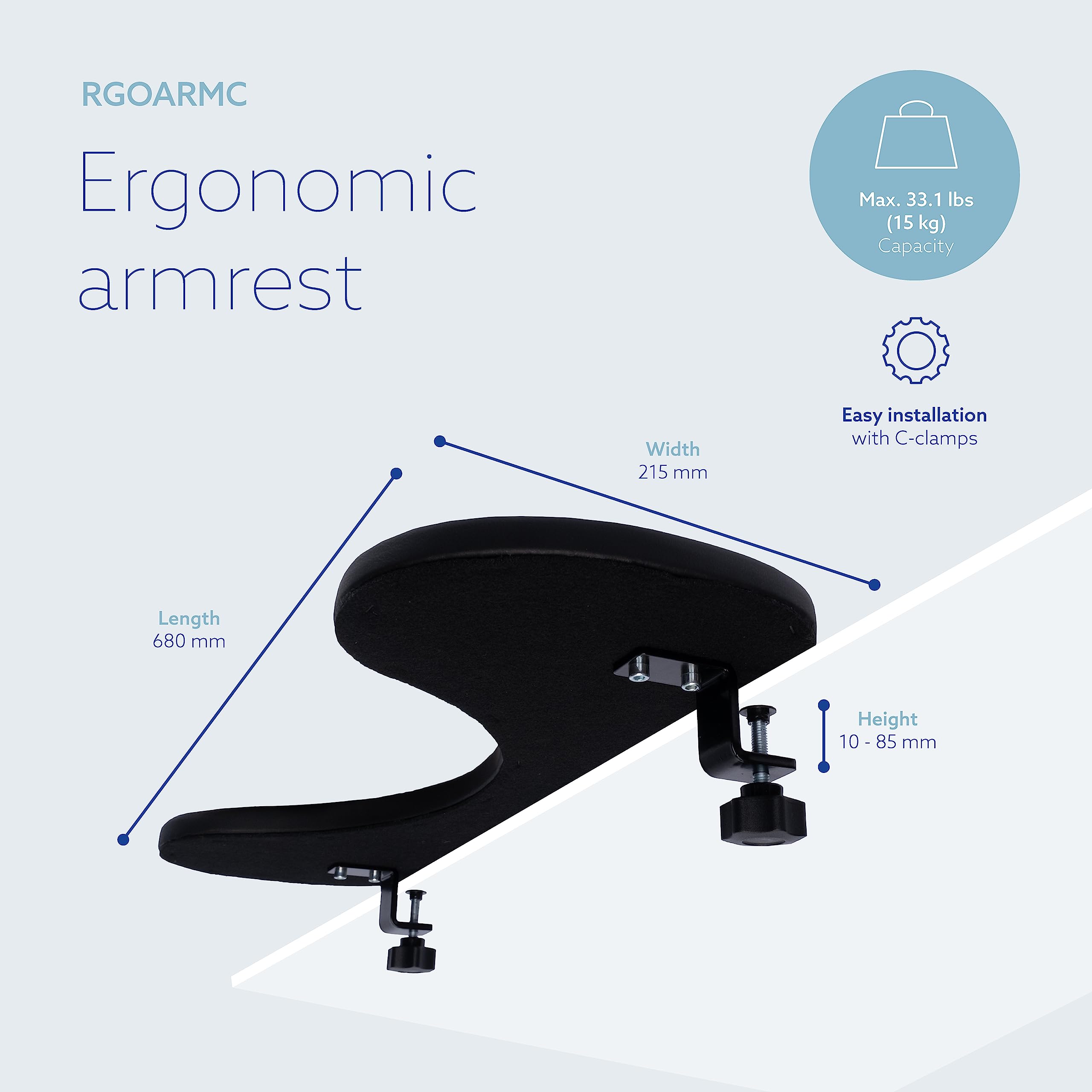 Ergonomic R-Go Arm Rest for Desk - Adjustable Wrist & Elbow Support with Soft Sponge Padding - Pain Relief Keyboard Tray for Office & Home Workspace - Easy Clamp-On Design (Black) | Perfect for Typing, Gaming & Computer Work