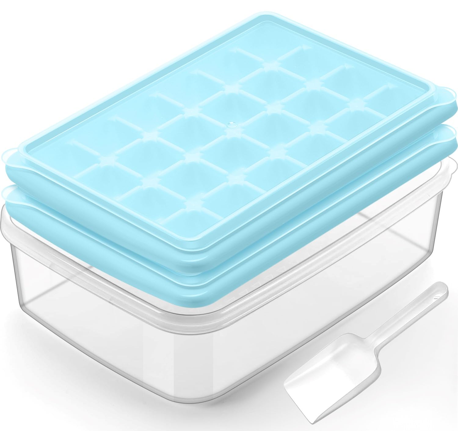 ARTLEO Large Ice Cube Trays with Lid & Storage Bin - 2 Pack (48 Cubes) | BPA Free, Easy Release, Spill-Proof Cover & Scoop Included | Perfect for Cocktails, Whiskey, and Party Drinks
