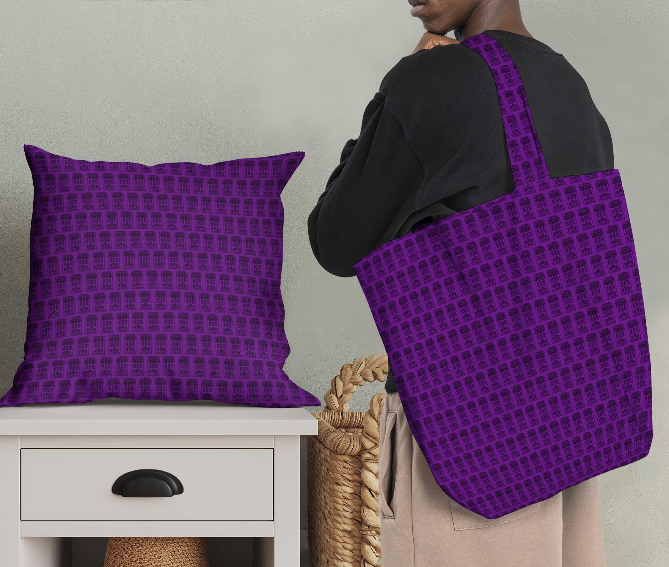 Soimoi Poly Georgette Purple Fabric by The Yard - 42 Inch Wide Urban Tapestry Buildings Architectural Print Fabric for Dresses, Curtains & Home Decor - Lightweight Flowy Material for DIY Fashion & Interior Design Projects