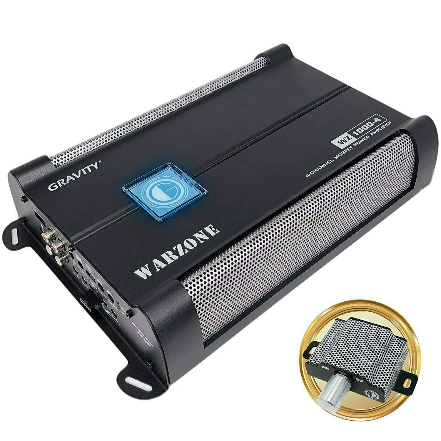 Gravity 1000.4 Class AB Car Amplifier 1000W 2/4 Ohm Stable 4-Channel MOSFET Power Supply for Subwoofers & Speakers - 2nd Gen with Phone Holder Bundle - Perfect for Car Audio Systems & Road Trips