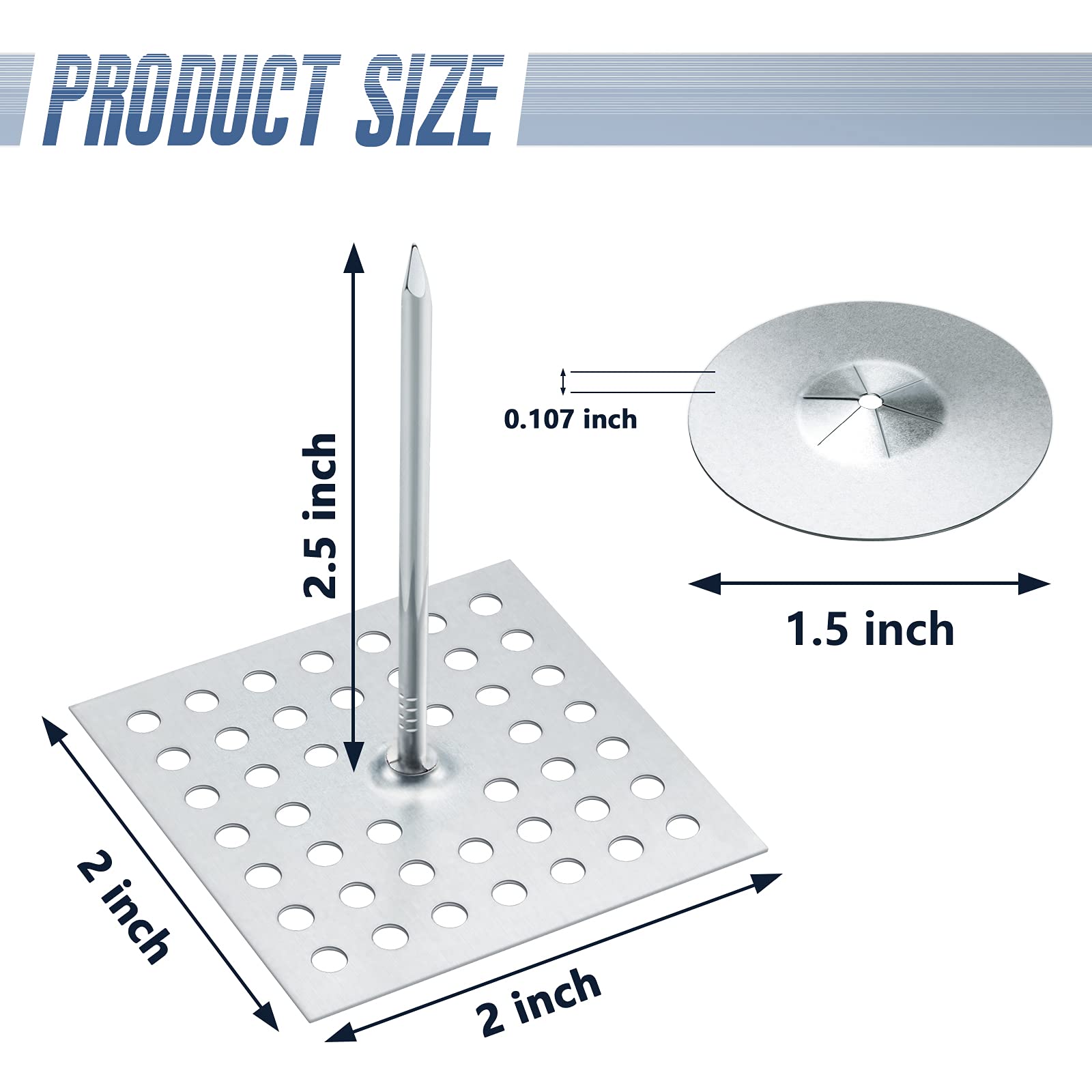 100-Pack 2-1/2 Inch Perforated Self-Adhesive Insulation Pins with 1.5 Inch Round Self-Locking Washers - Foam Board Fasteners for Wall, Floor & Ceiling Insulation (200 Pieces Total) - Ideal for Home Renovation, HVAC Projects & Energy Efficiency Upgrades