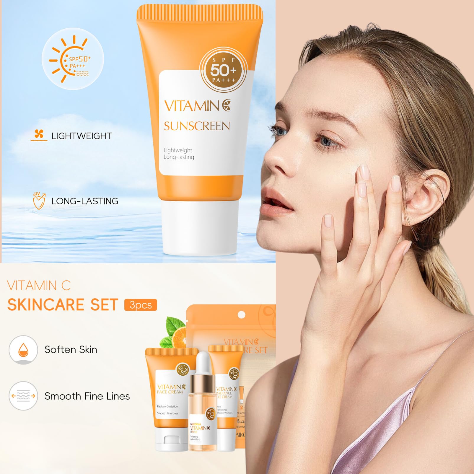 Vitamin C Skincare Kit for Girls 10-12 - Moisturizing Face & Eye Cream Set with Sunscreen & Serum - Perfect Easter Gift & Travel Essentials (4-Piece Set, Vitamin C Scent) | Daily Skincare Routine for Teens & Preteens