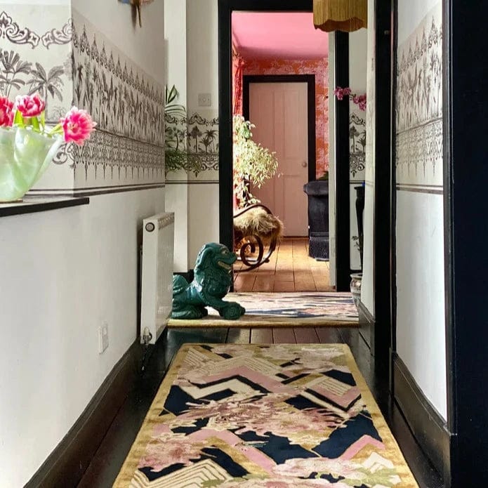Hand Tufted Herringbone Floral Rug in Pink & Gold - Soft Bohemian Area Rug for Living Room, Bedroom, Nursery - PRE ORDER