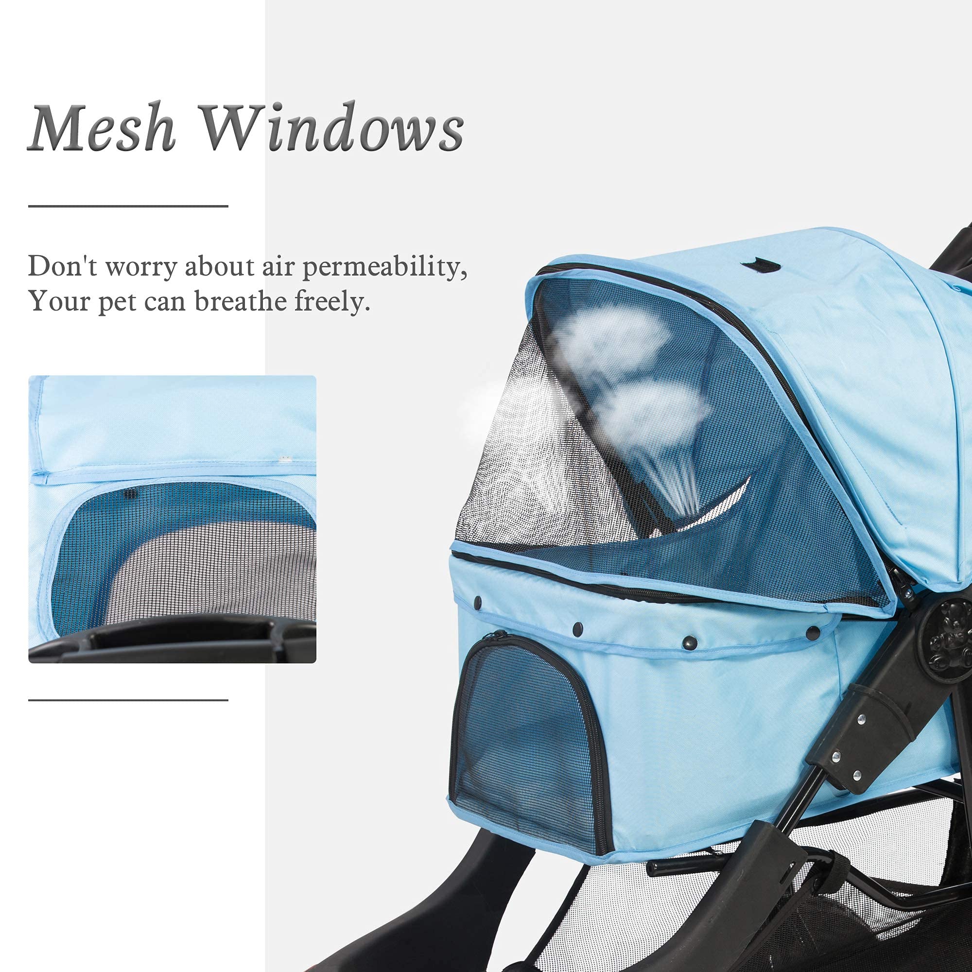 3-Wheel Foldable Pet Stroller for Small & Medium Dogs & Cats - Lightweight Jogger Stroller with Storage Basket & Waterproof Design - Perfect for Outdoor Walks, Park Visits & Travel (Blue)