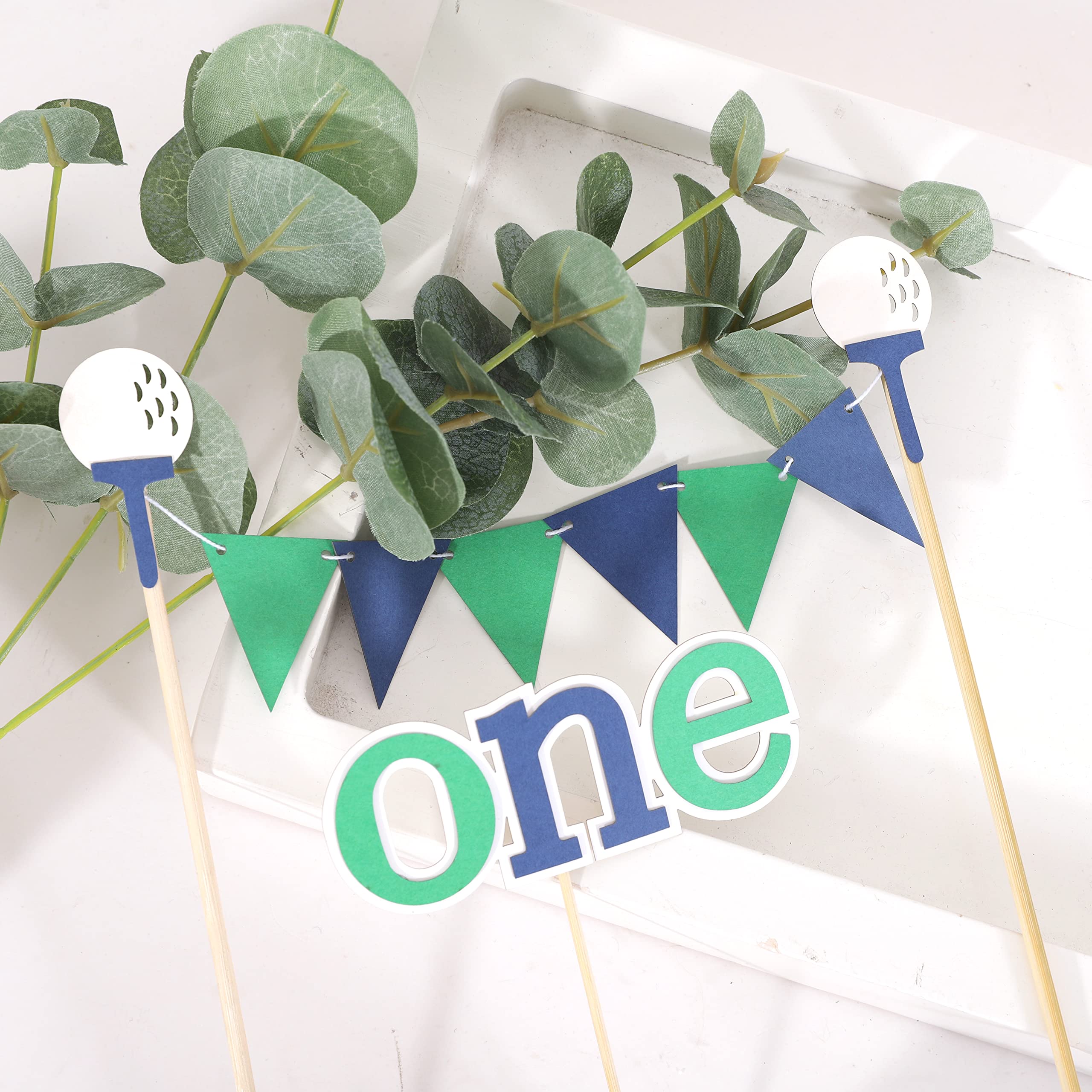 Golf First Birthday Cake Topper - 1st Birthday Party Decor for Boys, Golf Tee Themed Cake Bunting, Baby Shower & One Year Old Celebration Supplies - Perfect for Golf Lover's Birthday Party, Baby Shower, or Themed Dessert Table Decoration