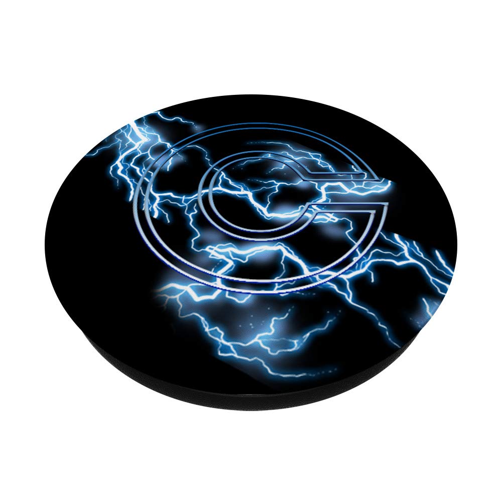 Personalized Monogram PopSocket PopGrip with Blue Lightning Letter C Design - Swappable Phone & Tablet Grip for Secure Hold - Perfect for Everyday Use, Travel, and Customized Gifts