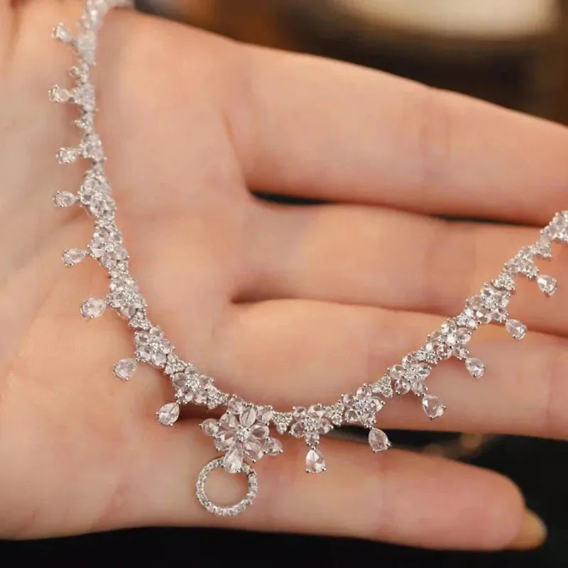 18K White Gold 5.0ct Real Diamond Luxury Necklace for Women - Premium Jewelry Gift for High Class Banquet, Party & Special Occasions | Aazuo Au750
