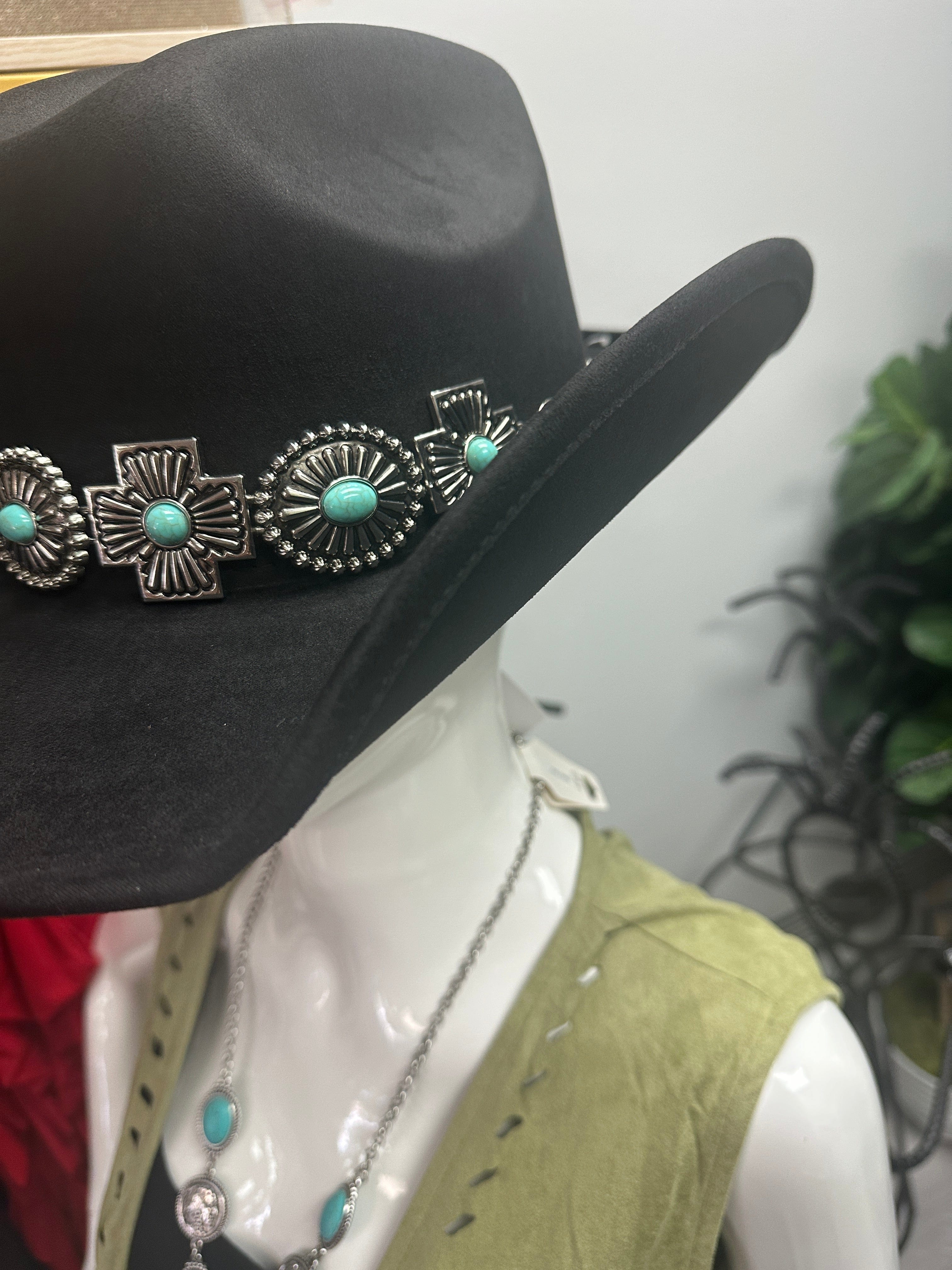 Turquoise Chain Band Cowboy Hat for Women - Western Style Fashion Accessory for Country Music Festivals & Rodeo Events