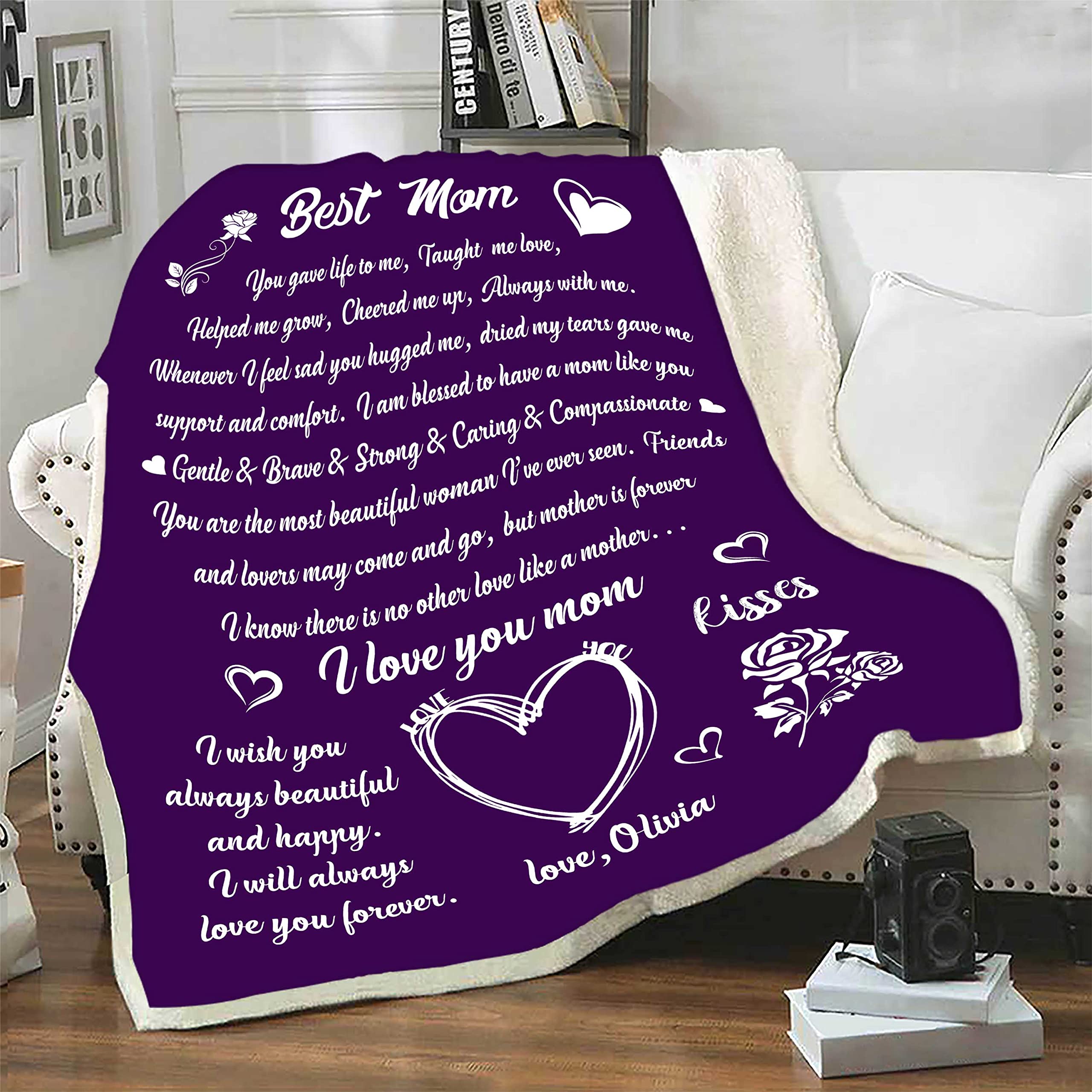 Personalized Mom Blanket - Custom Name Fleece or Sherpa Throw - Best Mother's Day, Birthday, Christmas Gift from Daughter/Son - USA Made Cozy Blanket for Cuddling, Home Decor & Heartwarming Surprises