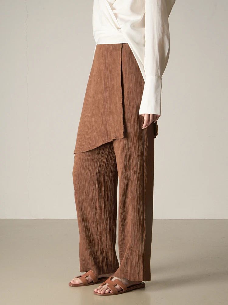 Women's Asymmetrical Wide Leg High Waist Patchwork Pants - Loose Solid Color Trousers for Autumn Fashion | Perfect for Casual Outings, Office Wear & Boho Chic Style