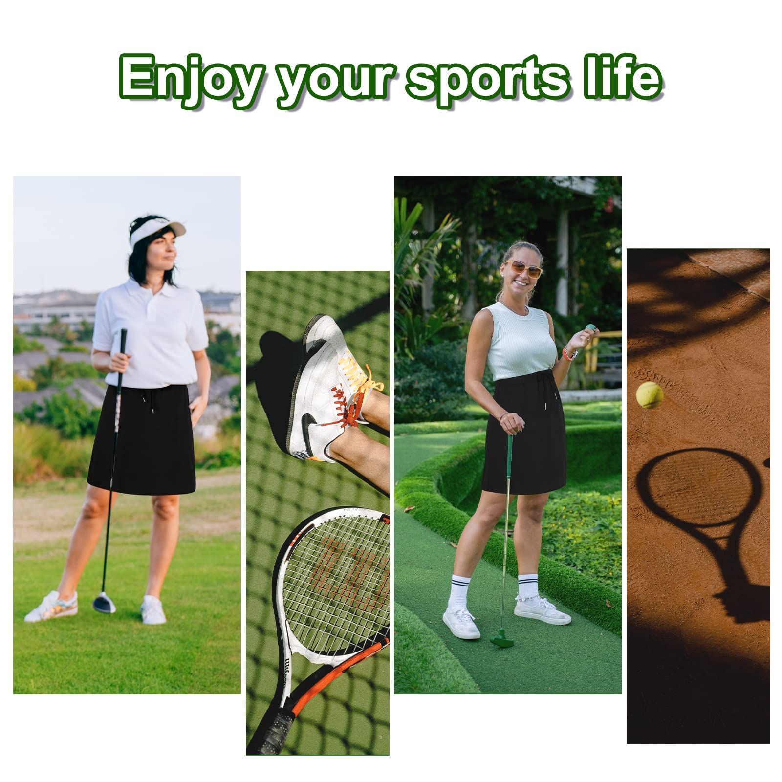 Women's High Waist Tennis Skirt with Pockets - Athletic Skort for Golf, Running & Workouts - Knee Length Drawstring Shorts for Active Lifestyle & Sports Wear