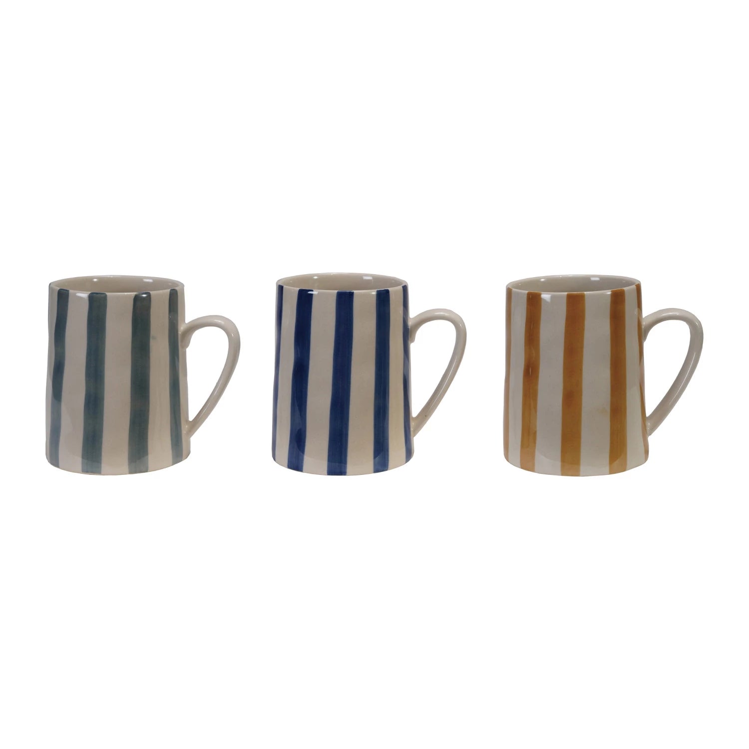 Hand Painted Striped Coffee Mug Set - 12oz Ceramic Tea Cup with Colorful Stripes, Dishwasher & Microwave Safe - Perfect for Home, Office, or Gift Giving