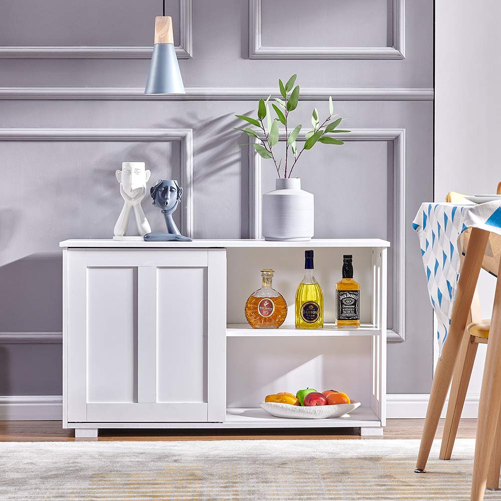 Modern Storage Cabinet Sideboard Buffet Table with Sliding Doors - Kitchen & Dining Room Furniture Organizer for Dishes, Linens & Home Decor