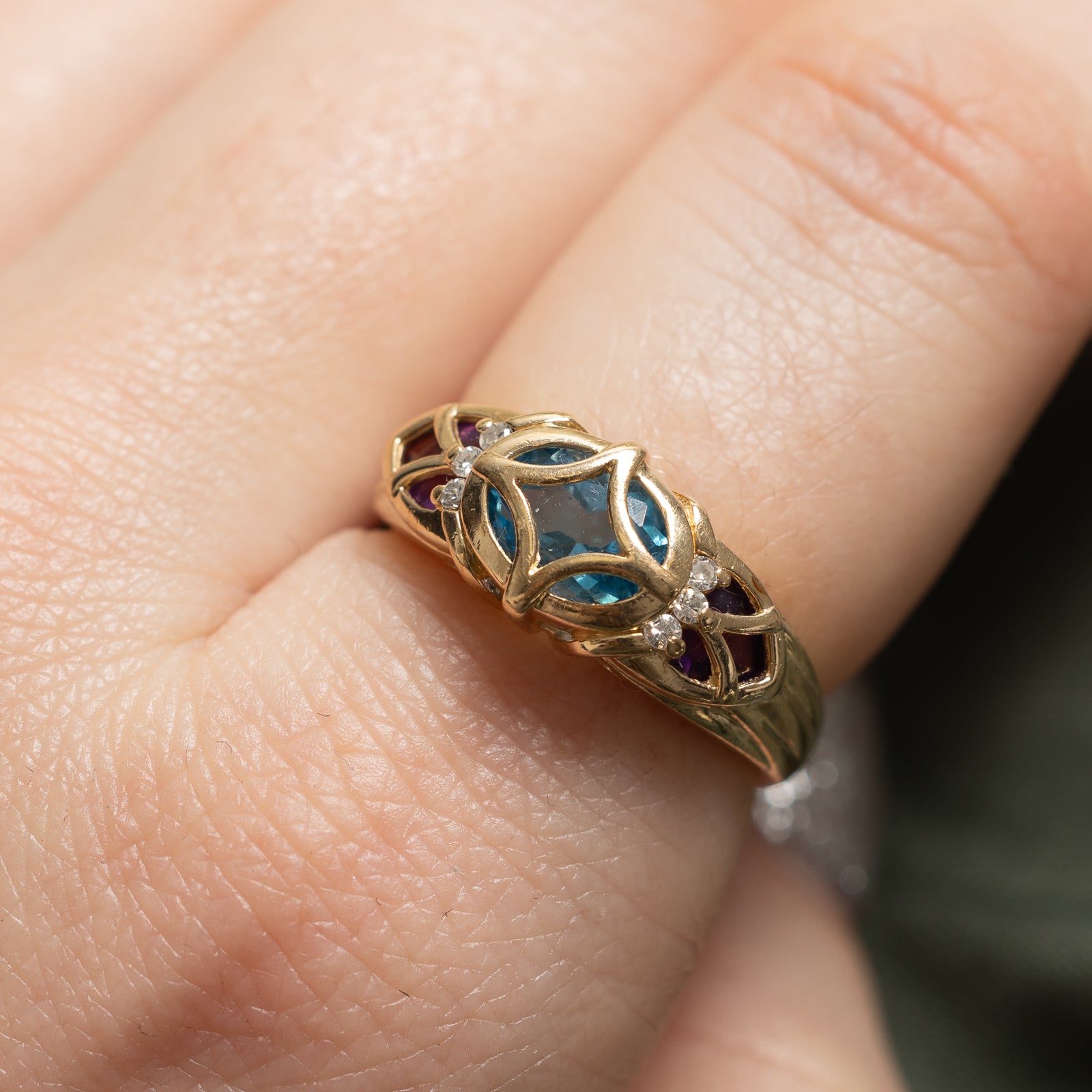 Exquisite Multi Gemstone Ring - 1.30ct Natural Gemstones, 0.50ctw Diamond Accents, Size 6.75 - Perfect for Engagement, Anniversary & Special Occasion Gifts