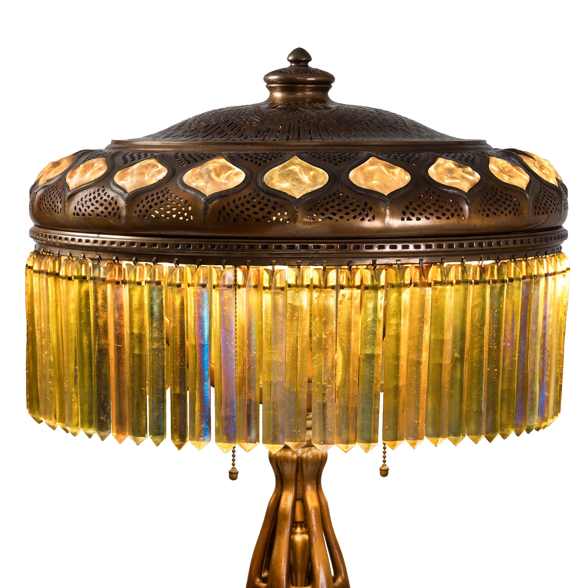 Tiffany Studios New York Jeweled Prism Table Lamp - Antique Stained Glass Lamp for Home Decor, Living Room, Bedroom & Office Lighting