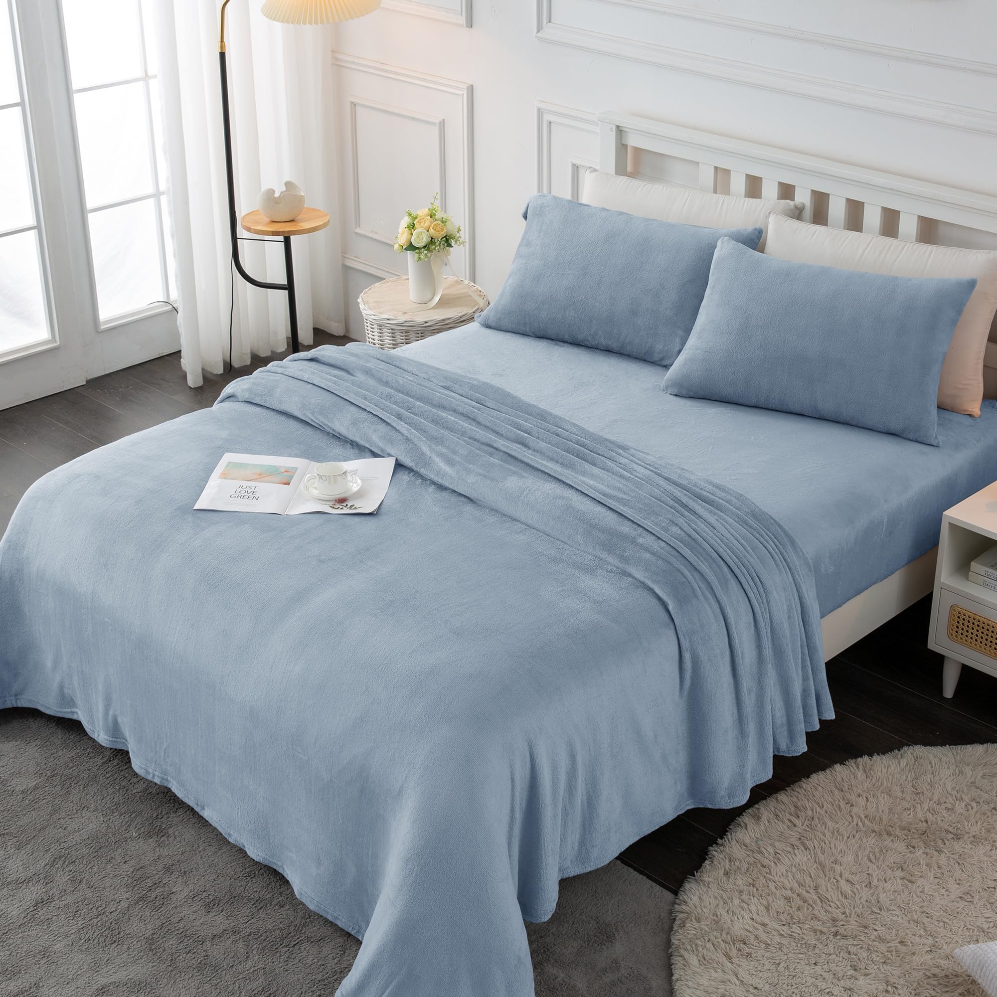 Softan Twin Micro Fleece Sheets Set - 3-Piece Plush Velvet Bedding with 15