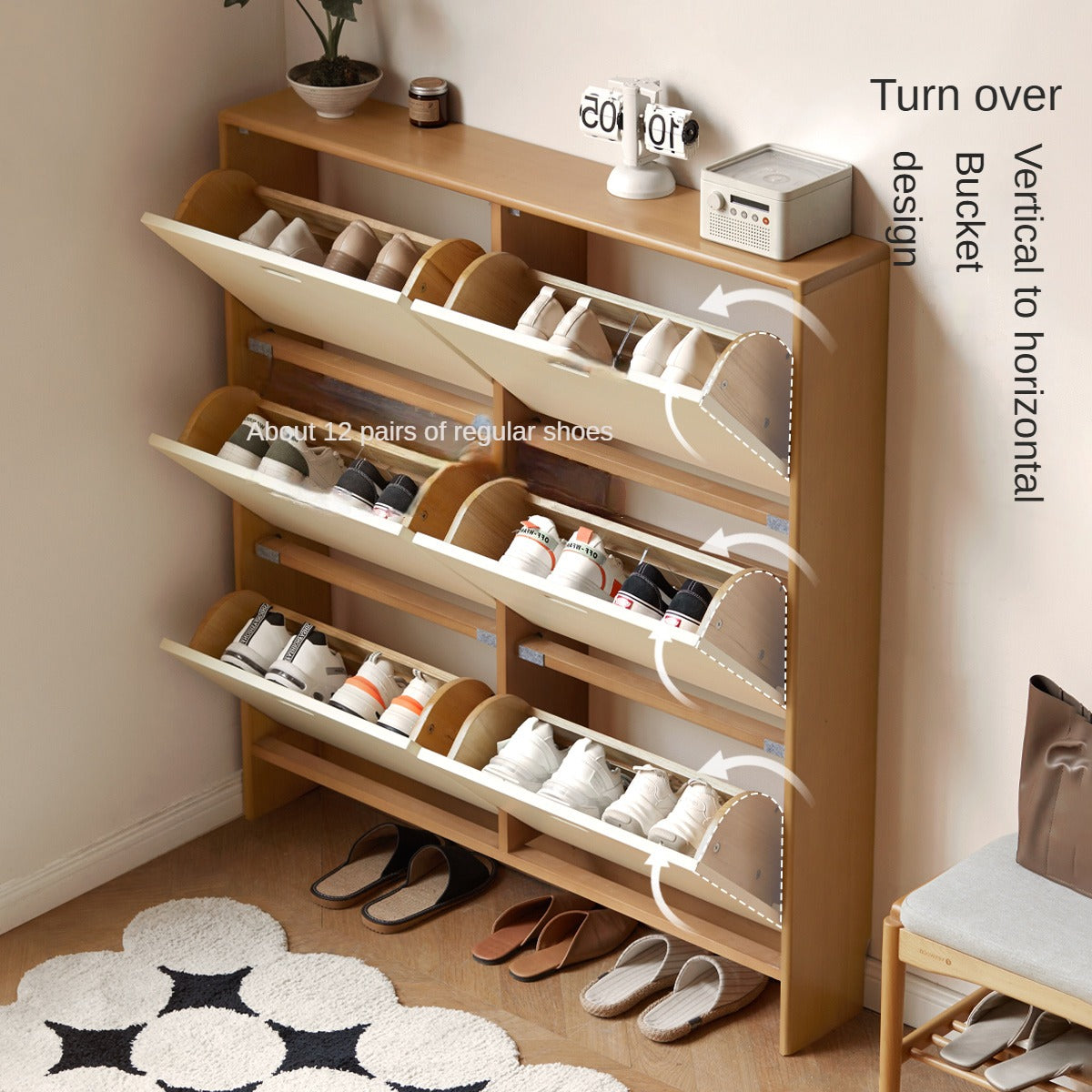 Birch Solid Wood Ultra Thin Shoe Cabinet - Space Saving Entryway Storage Organizer for Shoes, Boots & Accessories | Perfect for Small Apartments, Hallways & Closets