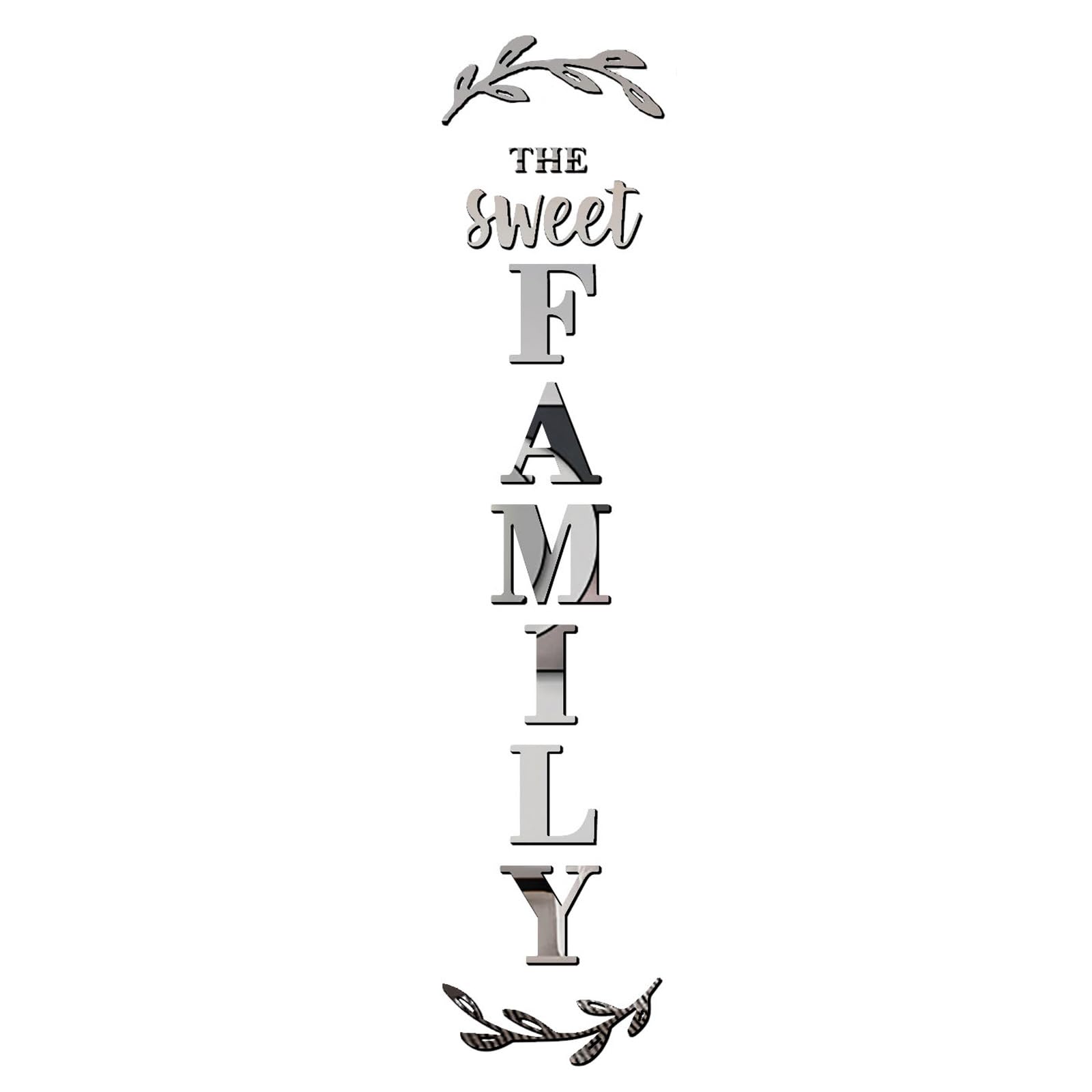 Family Letter Wall Decor - Peel & Stick Mirror Stickers for Living Room & Bedroom (Silver, 68x18 in) - Home Wall Art