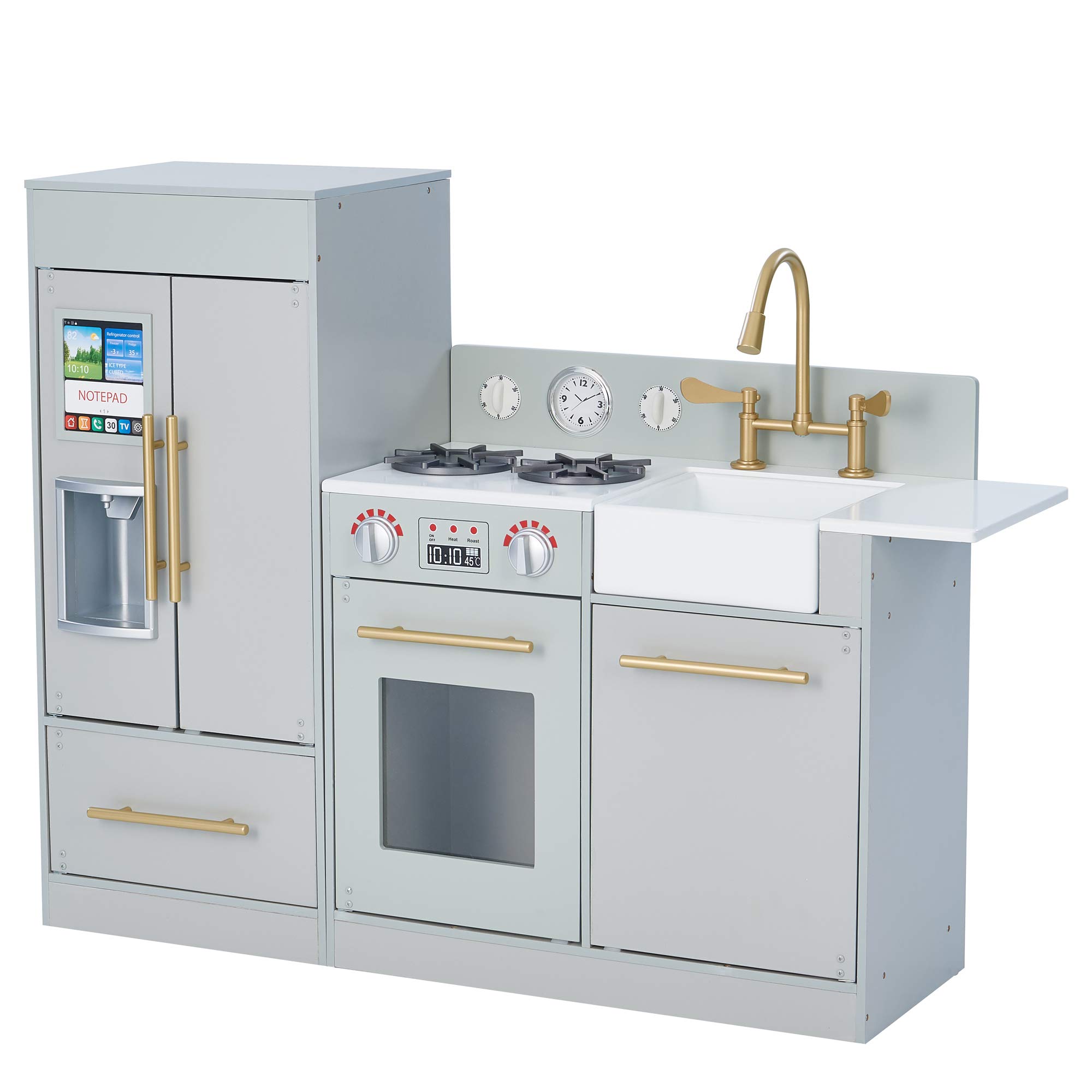 Teamson Kids Little Chef Chelsea Modern Play Kitchen Set - 2-Piece Pretend Play Toy with Accessories & Ice Maker, Gray & Gold - Perfect for Toddlers' Imaginative Cooking & Role Play Games