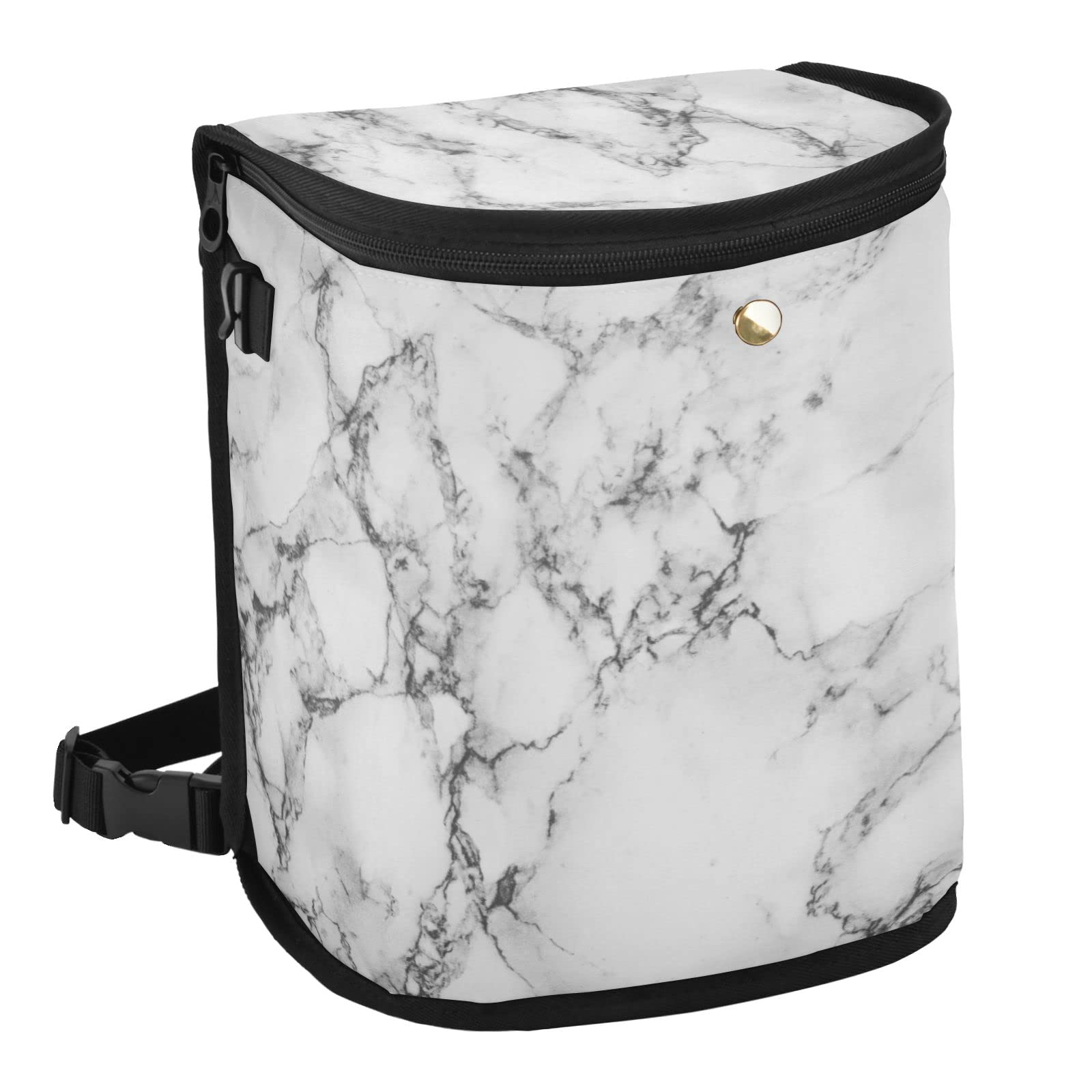 White Marble Print Car Trash Can with Lid - Leakproof Waterproof Auto Garbage Bin | Collapsible Portable Car Trash Organizer for Sedan, SUV, Truck | Multipurpose Vehicle Waste Container for Road Trips & Daily Commute