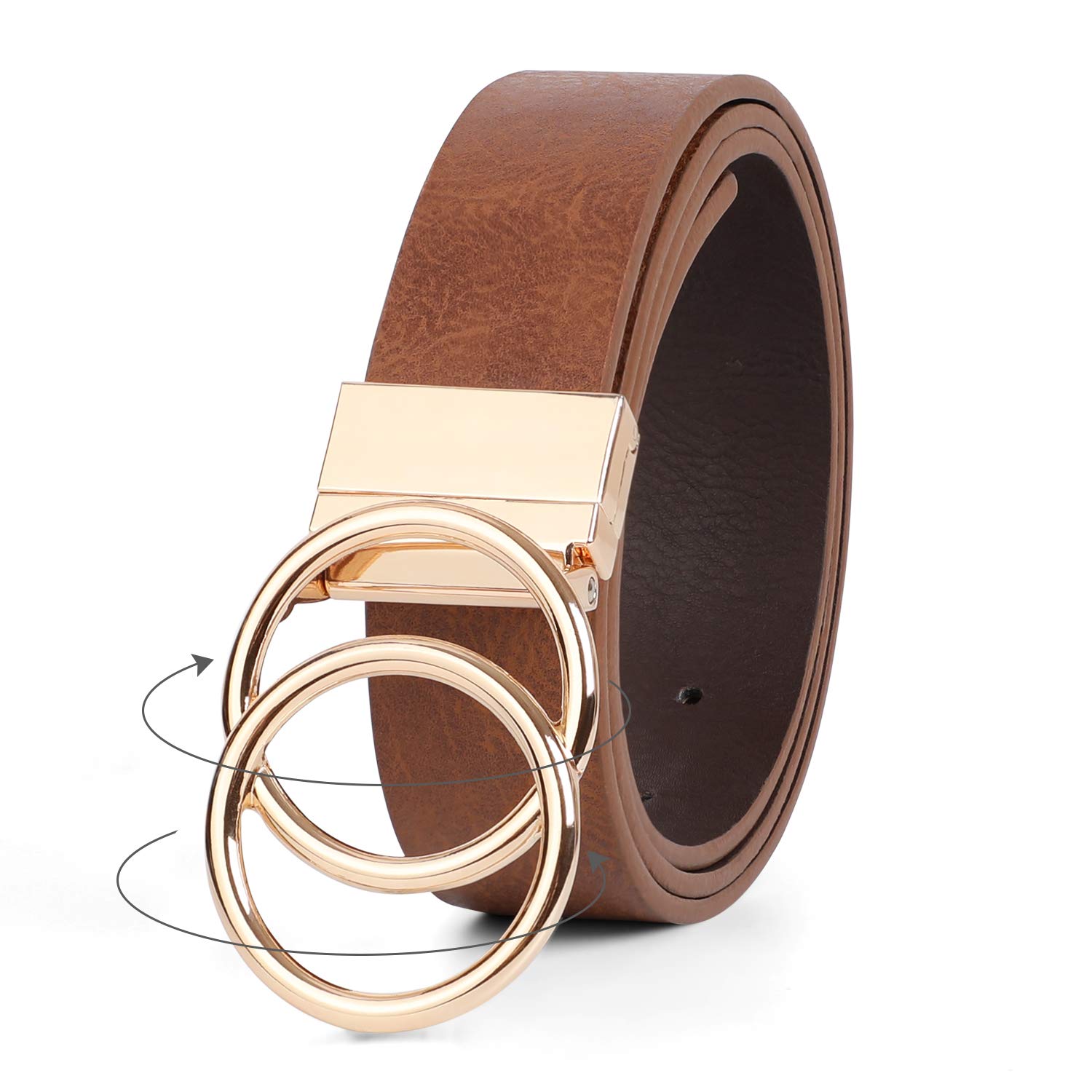 JASGOOD Women's Reversible Leather Belt with Gold Double O Ring Buckle - Stylish Waist Belt for Jeans, Dresses & Office Wear