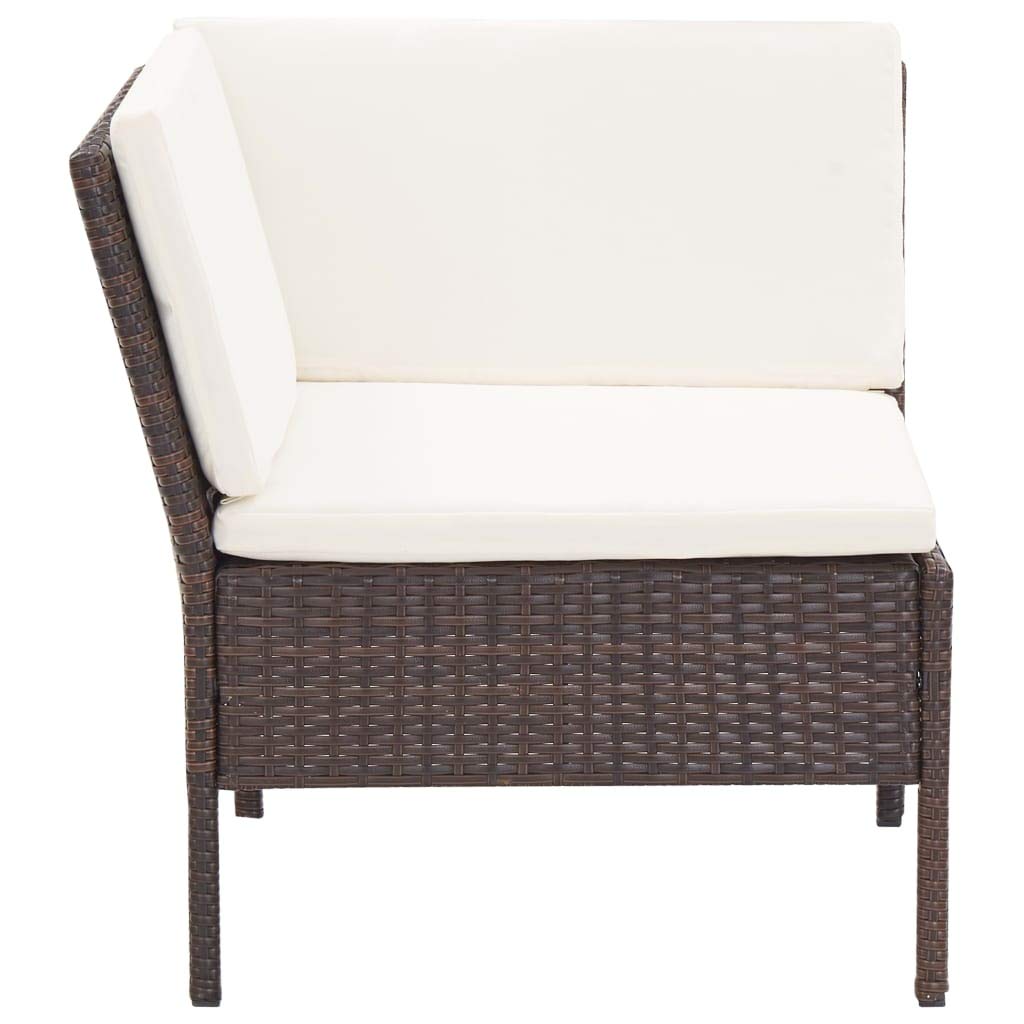 vidaXL 3-Piece Brown Poly Rattan Patio Lounge Set with Cream White Cushions - Outdoor Furniture for Garden, Poolside & Backyard Relaxation