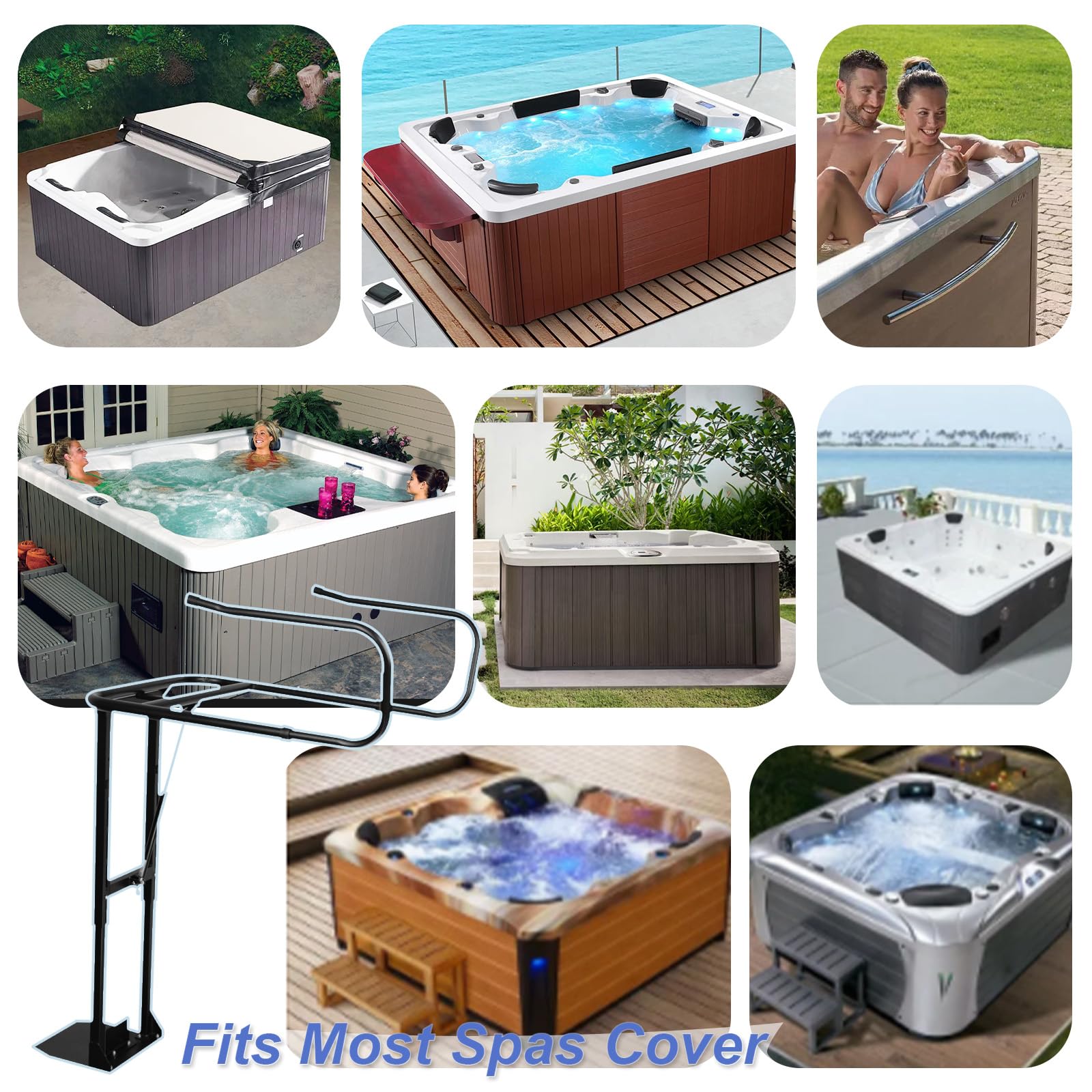**Hydraulic Hot Tub Cover Lift - Adjustable U-Arm Spa Cover Lifter with Reinforced Brackets for Easy Removal | Fits Most Spas & Hot Tubs | Perfect for Backyard Relaxation & Outdoor Entertaining**